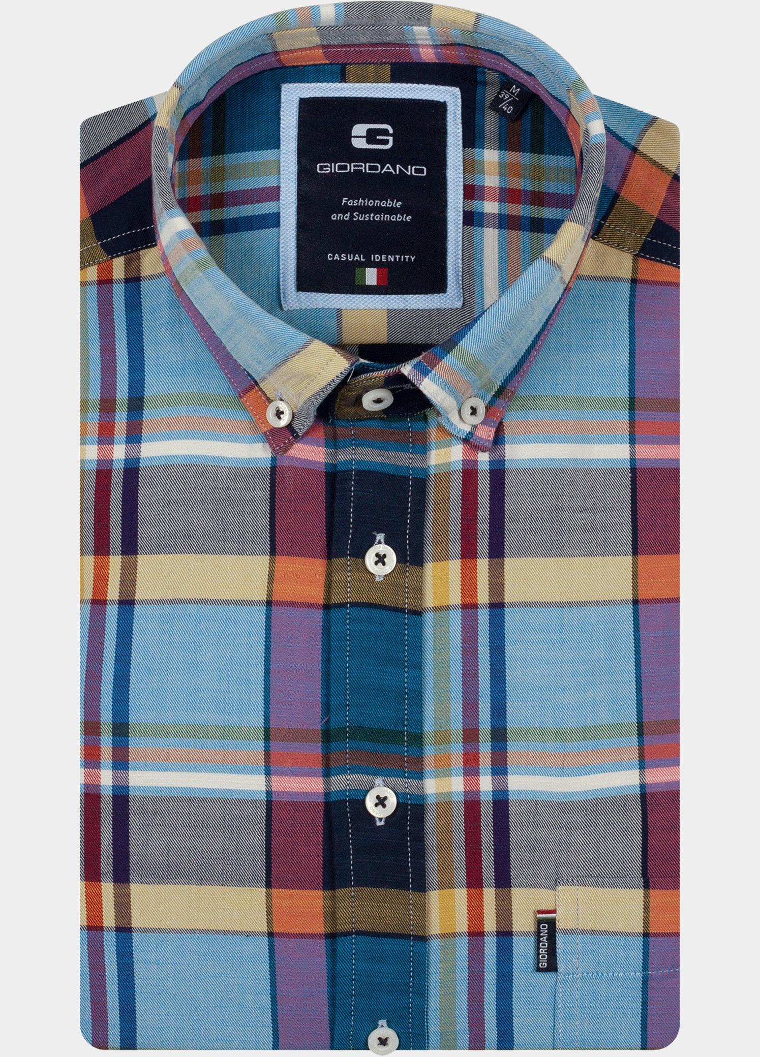 Giordano overhemd korte mouw heren Blauw Marlon Short Sleeve Button Do 616306/60