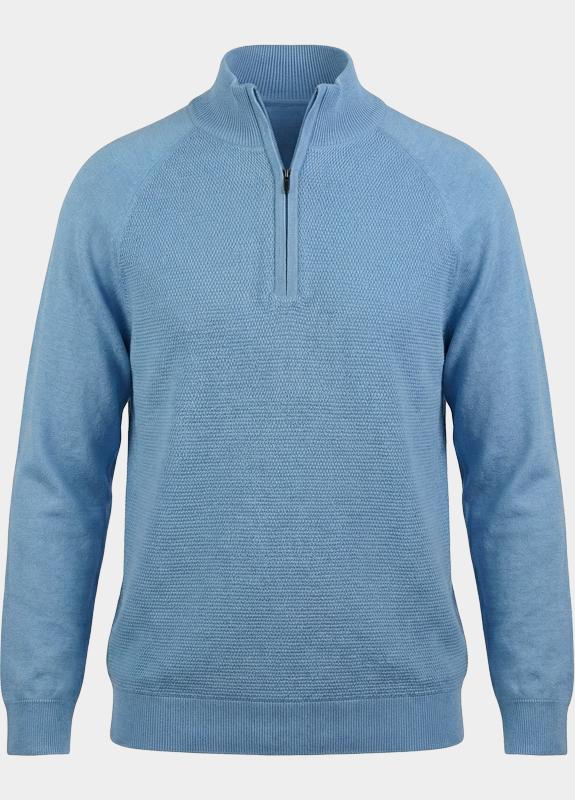 Bos Half Zip Blauw Half zip met structuur 326/8147 Light Blue