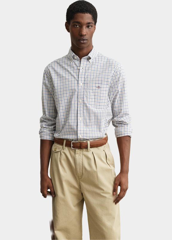 Gant Overhemd heren Bruin Klassiek geruit poplin overov 3260015/259