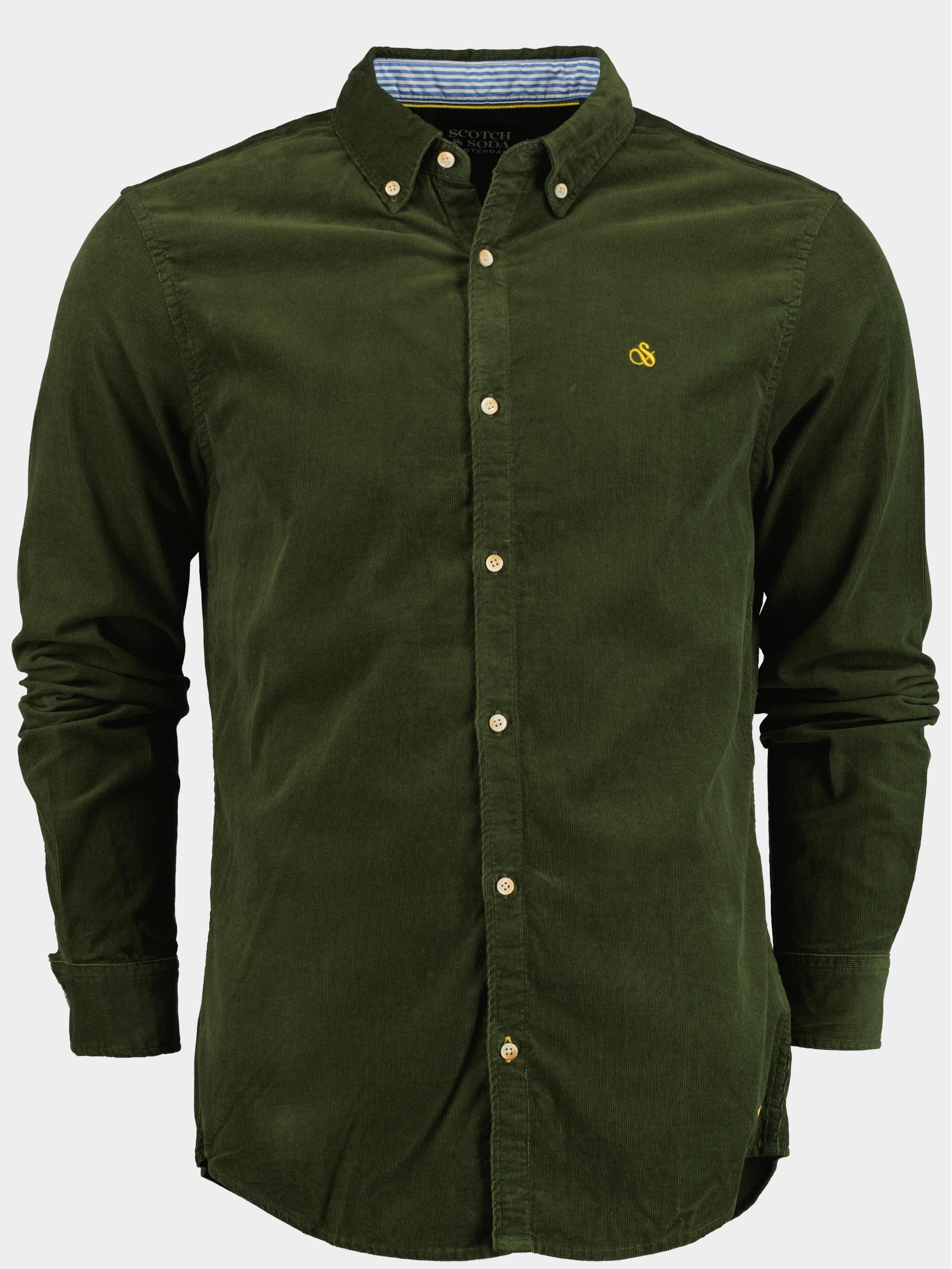 Casual hemd lange mouw groen fine corduroy shirt slim fit 173080 4876