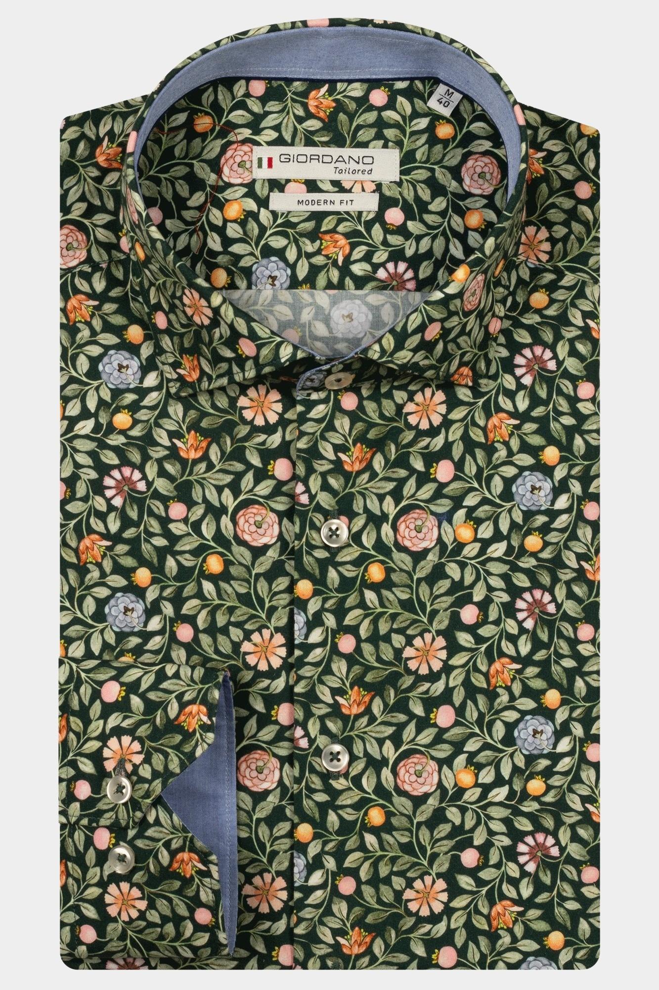 Giordano Casual hemd lange mouw Groen Maggiore long sleeve semi cut 527838/70