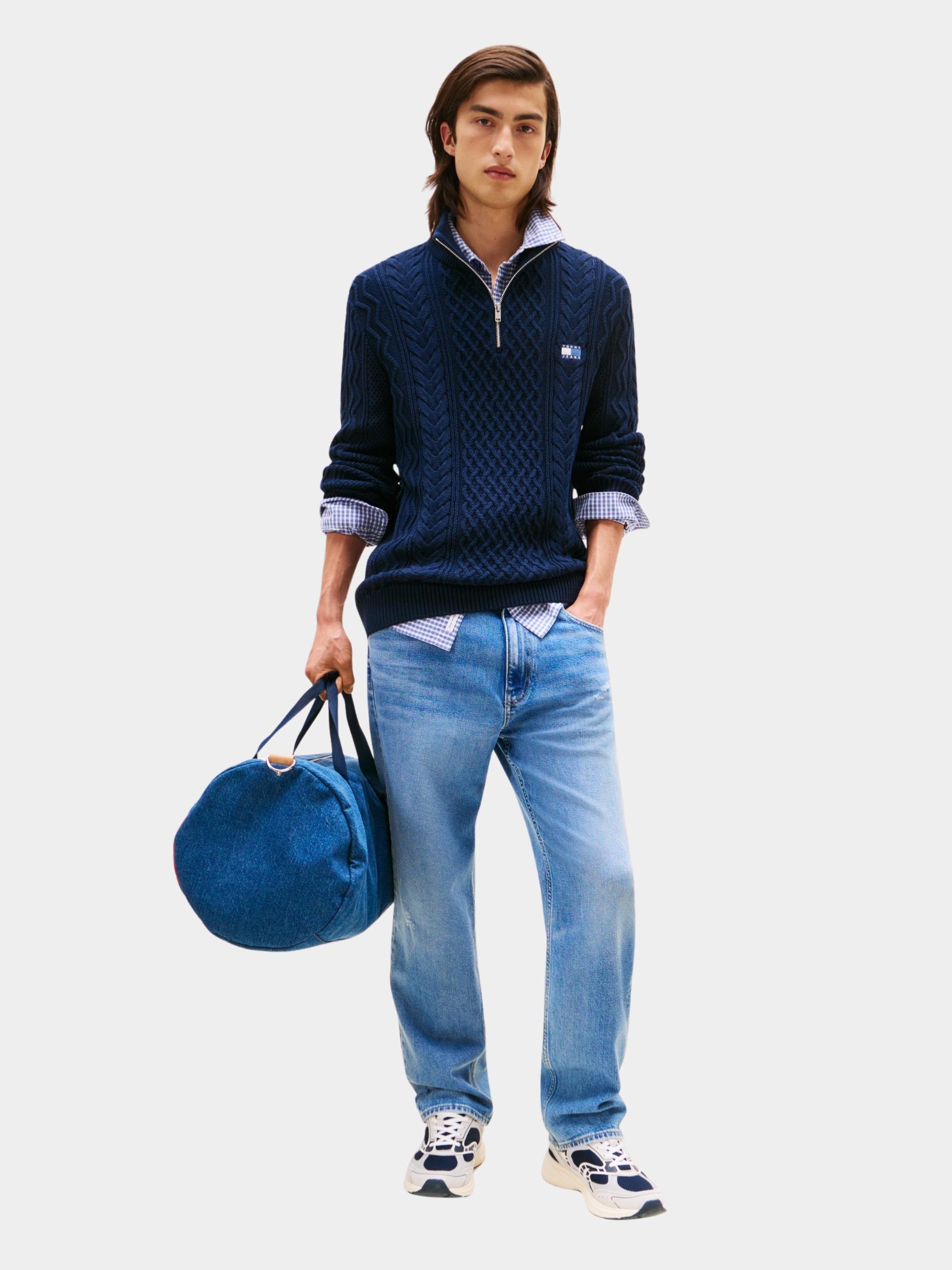 Tommy Jeans Half Zip Blauw TJM SLIM BADGE CABLE QRTR ZIP DM0DM22103/0GY