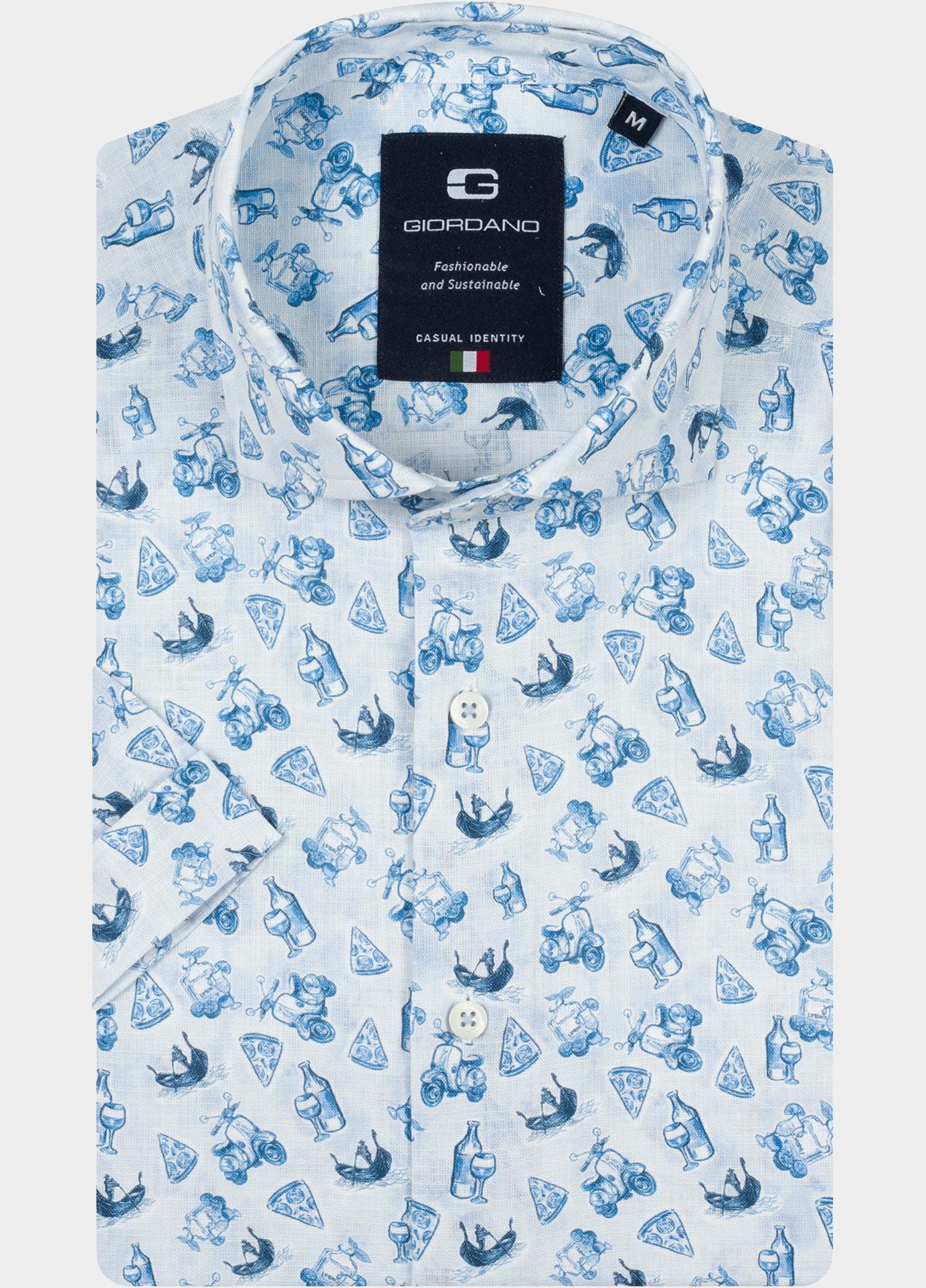 Giordano overhemd korte mouw heren Blauw Front Short Sleeve Cutaway Li 616041/60