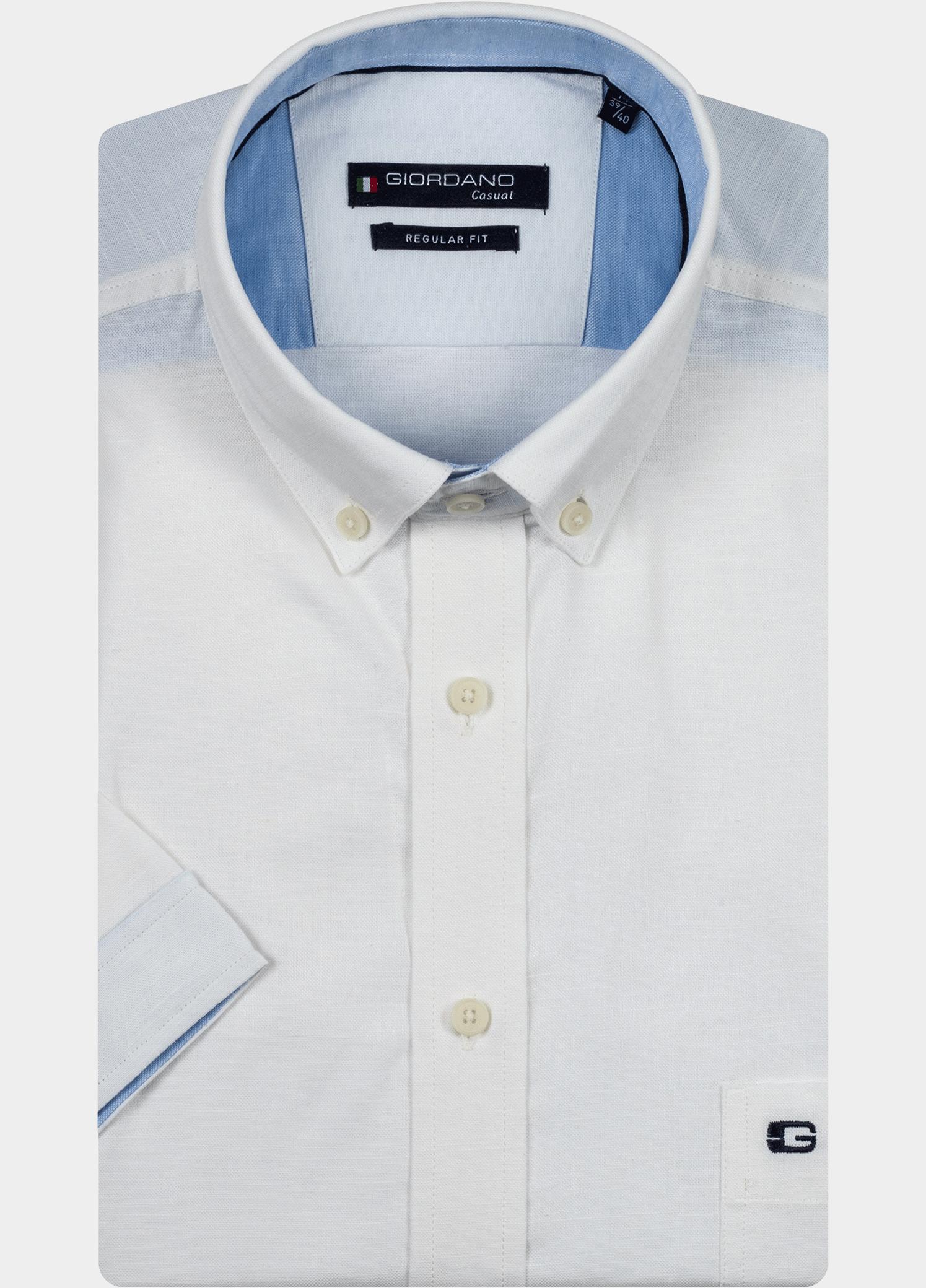 Giordano overhemd korte mouw heren Wit League, SS Button Down Solid 516001/10