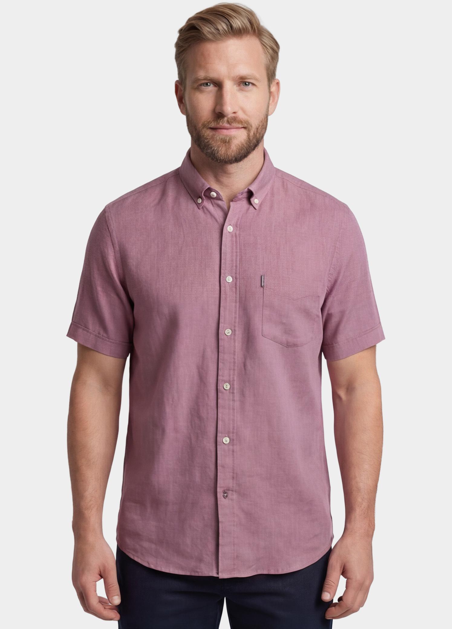 Giordano overhemd korte mouw heren Roze League Short Sleeve Button Do 616009/51