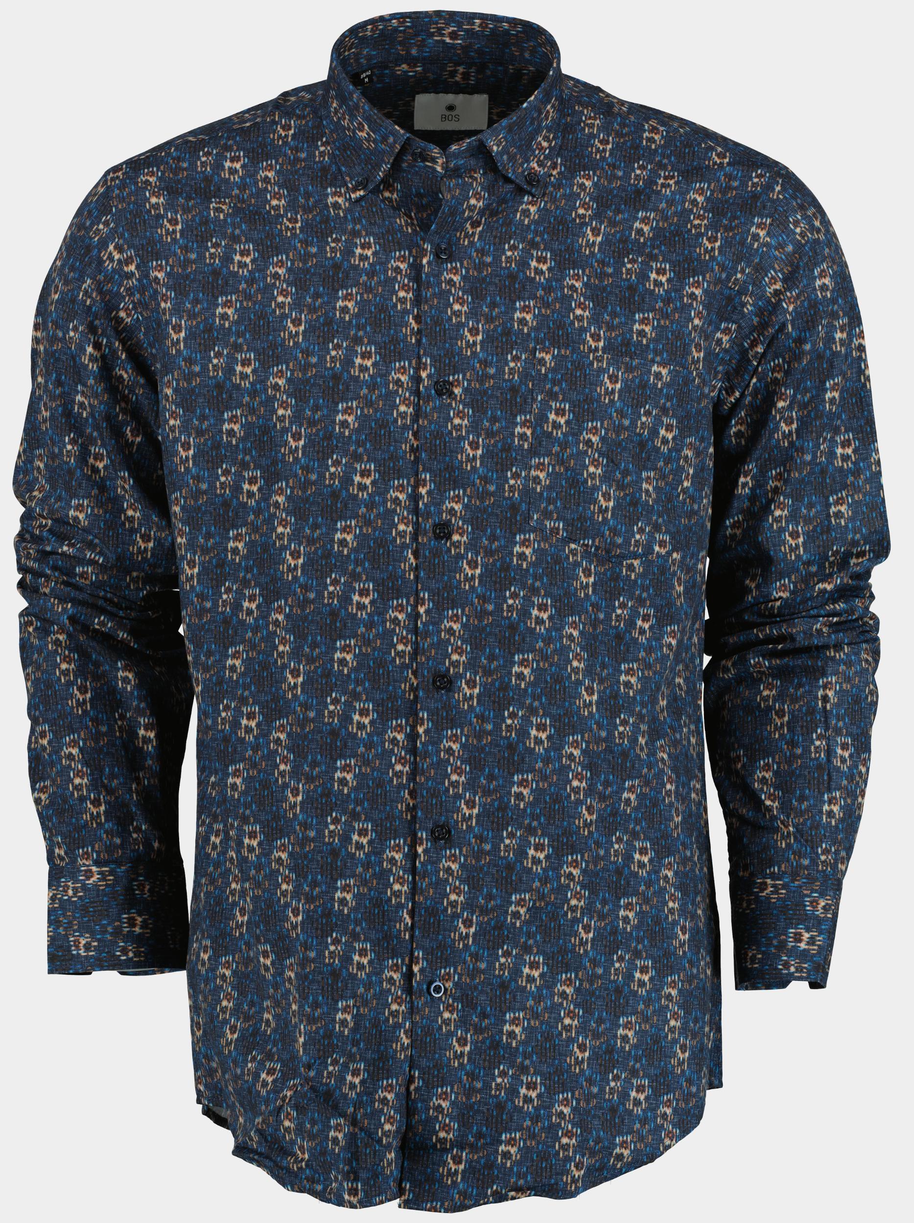 Bos Casual hemd lange mouw Blauw Blue with flowers 26413/V02