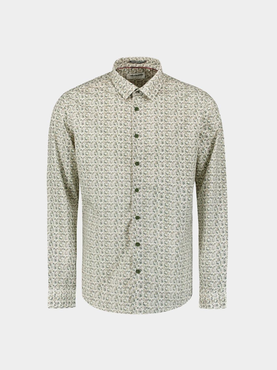 No Excess Casual hemd lange mouw Groen Shirt Stretch Allover Printed 29450708/052