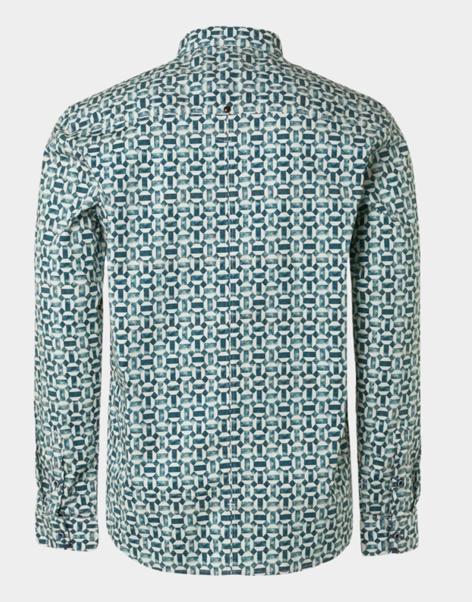 No Excess Casual hemd lange mouw Blauw Shirt Stretch Allover Printed 21430913/131