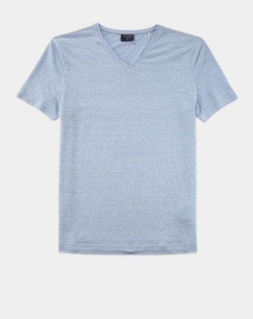 Olymp T-shirt korte mouw Blauw Linen V-Neck T-Shirt 561552/11