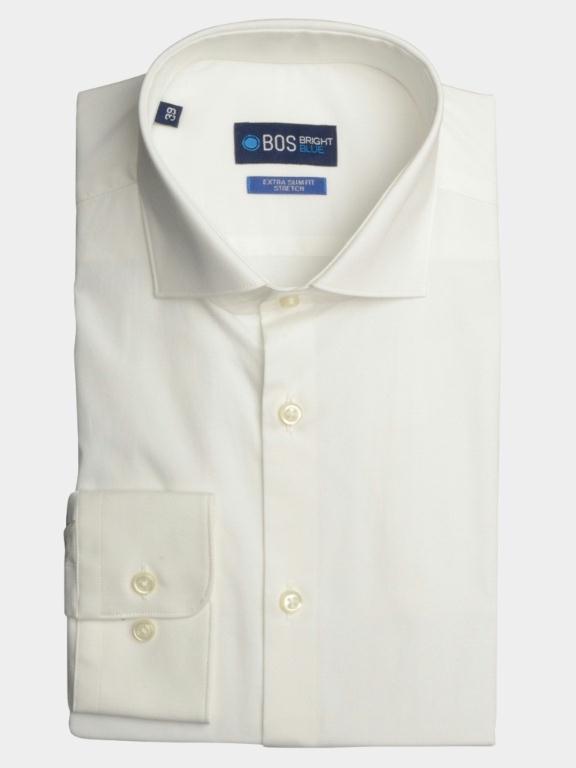 Bos Bright Blue Casual hemd lange mouw Wit Overhemd wit extra slim fit 18306WE60BO/100 White