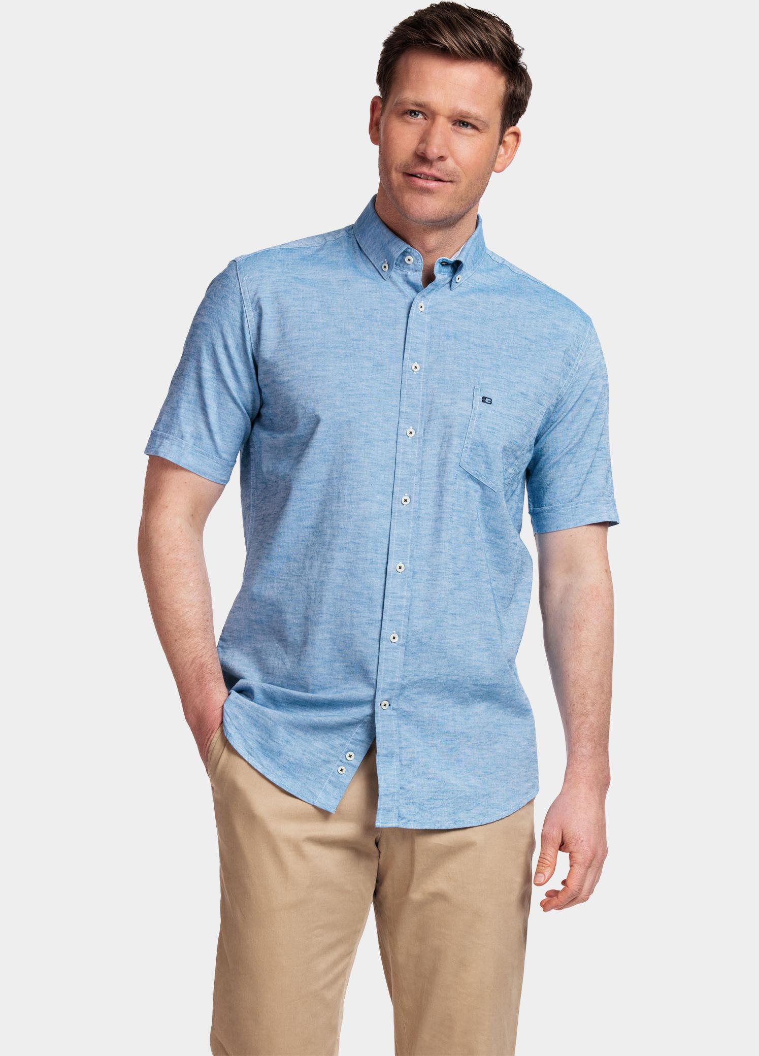 Giordano overhemd korte mouw heren Blauw League, SS Button Down Solid 416001/63