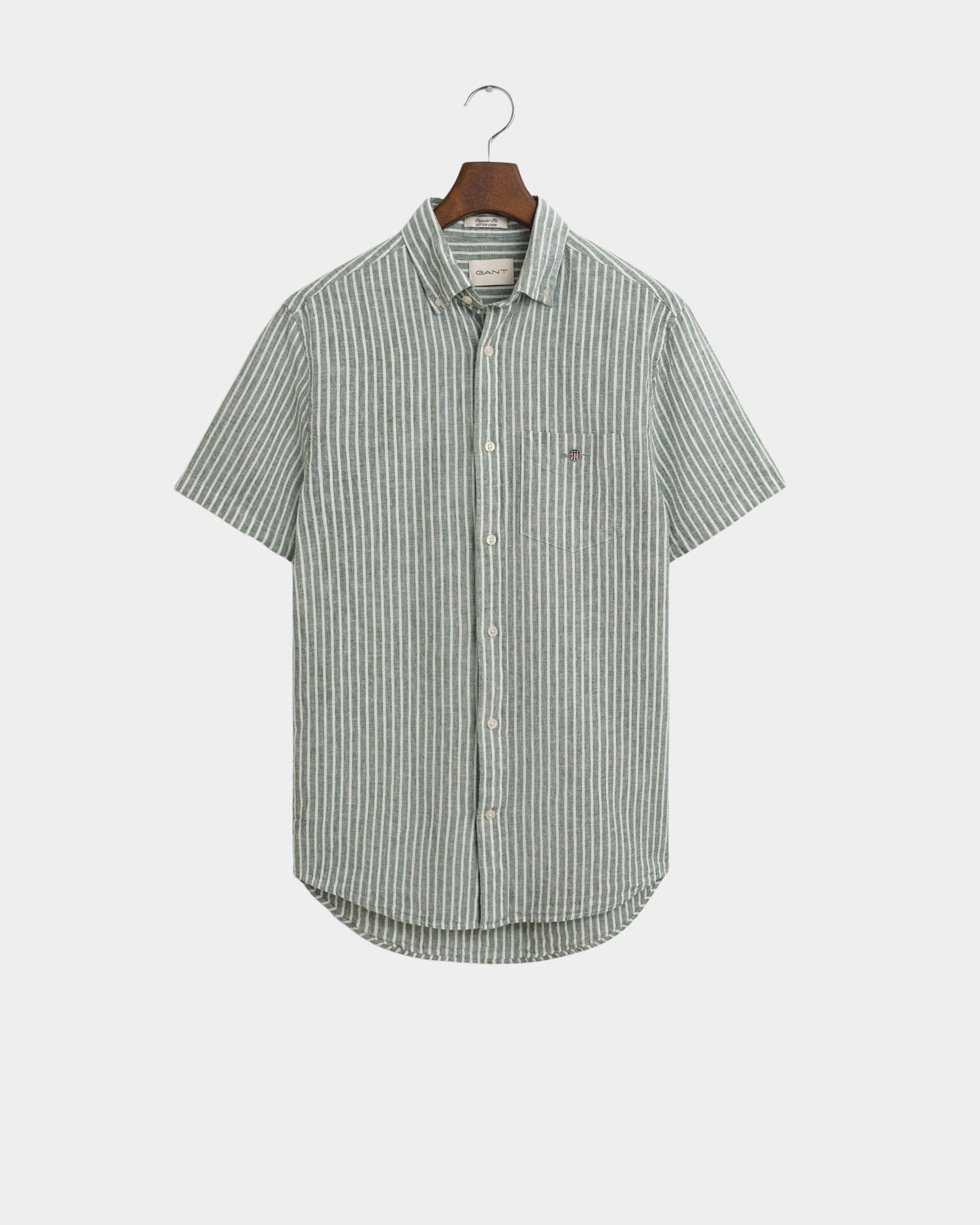 Gant Casual hemd korte mouw Groen REG COTTON LINEN STRIPE SS SH 3250039/318