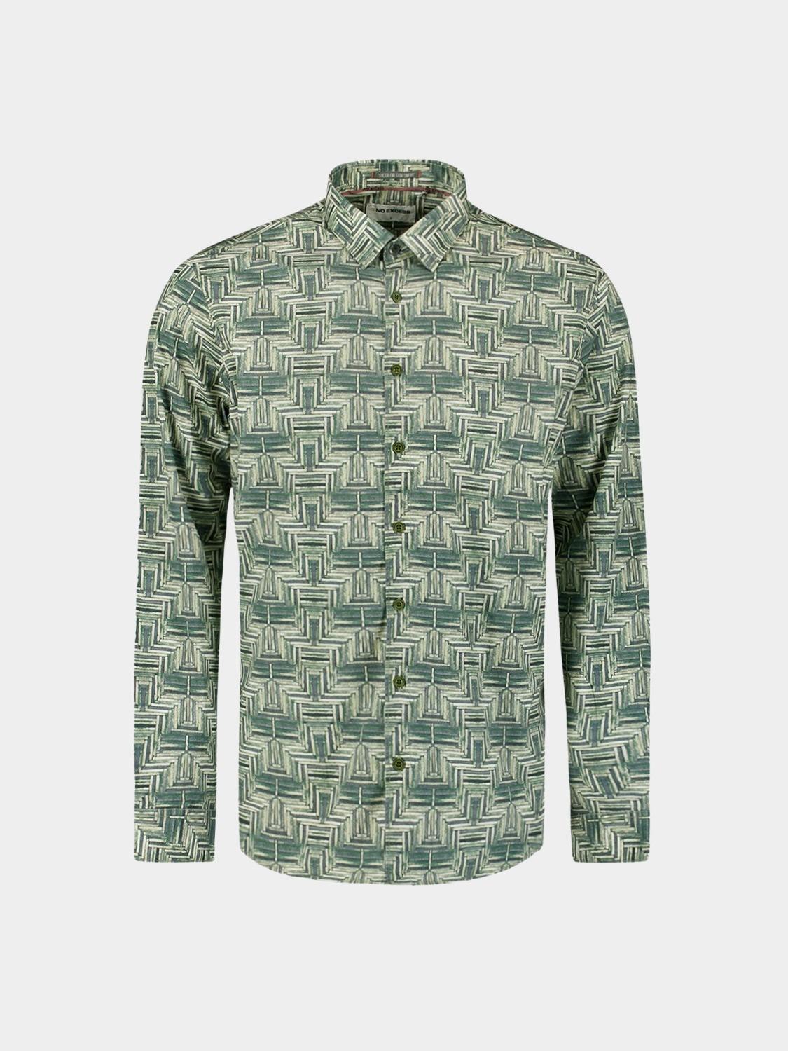 No Excess Casual hemd lange mouw Groen Shirt Stretch Allover Printed 29450701/052