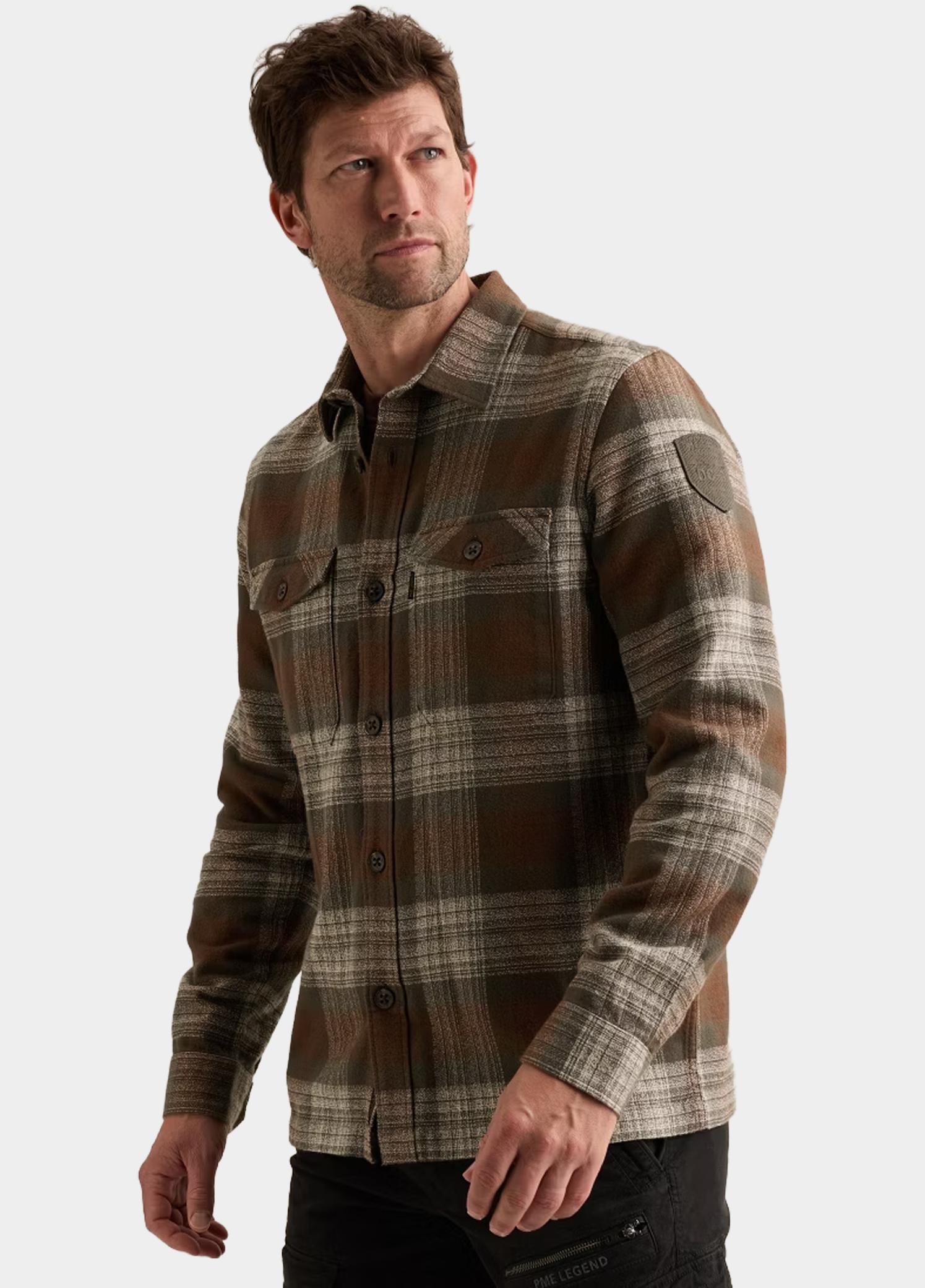 PME Legend Overhemd heren Bruin Long sleeve shirt Shadow Grin PSI2609264/8168