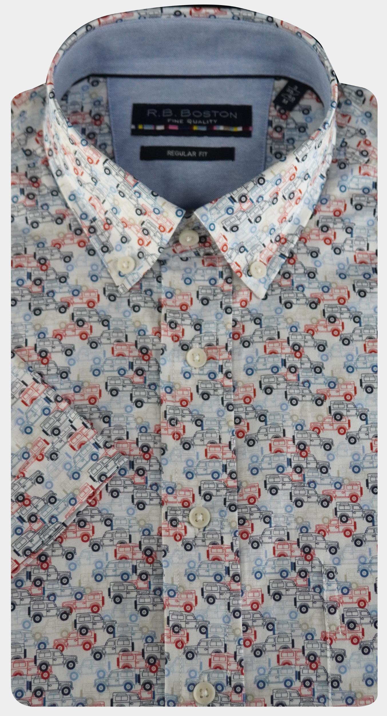 R.B. Boston Casual hemd korte mouw Blauw regular fit met autoprint 516670/310