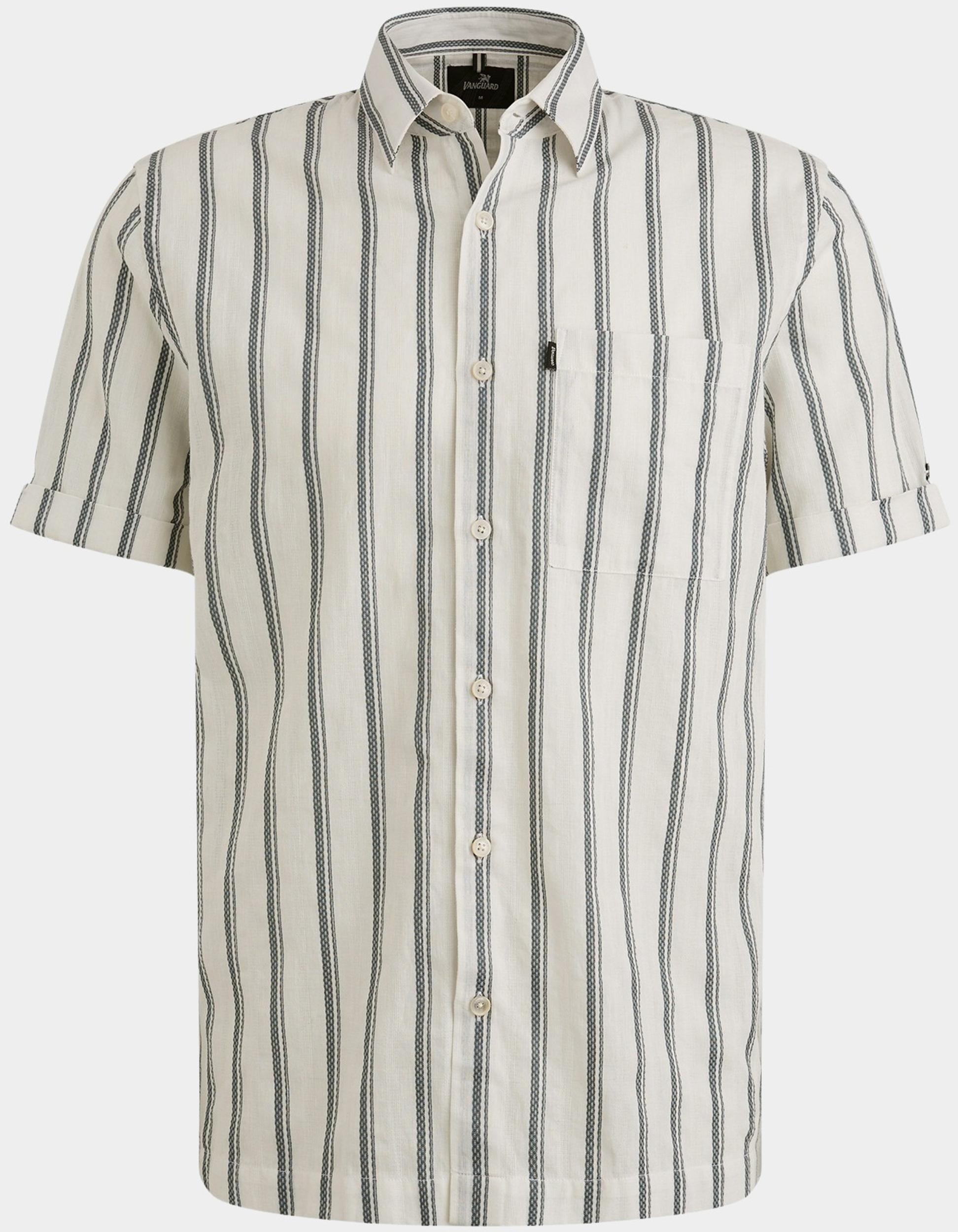 Vanguard Casual hemd korte mouw Wit Short Sleeve Shirt Dobby stri VSIS2504261/7004
