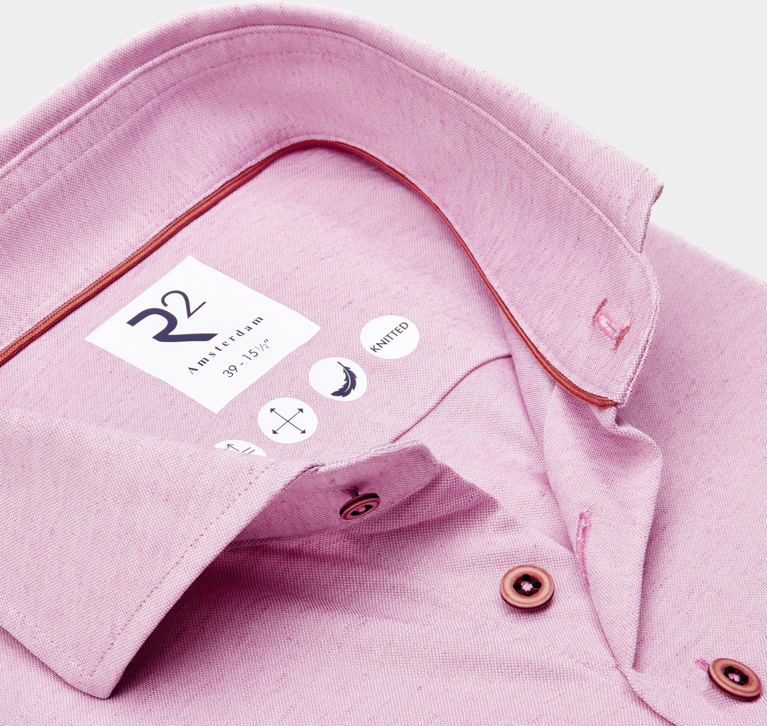 R2 Amsterdam Casual hemd lange mouw Roze Linen cotton knitted 128.WSP.019/087