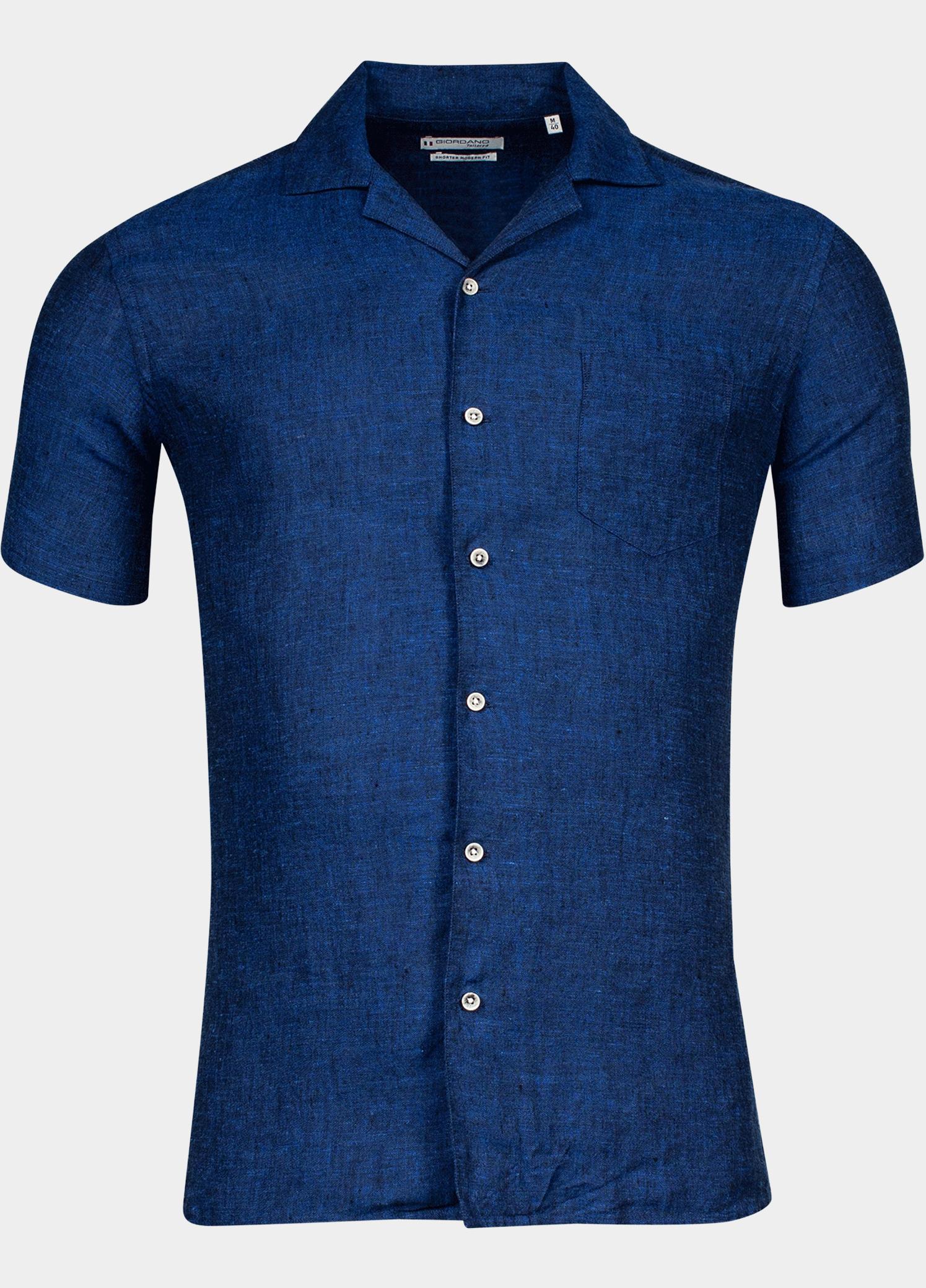 Giordano overhemd korte mouw heren Blauw Capri, SS Camp Collar Linen B 416808/60