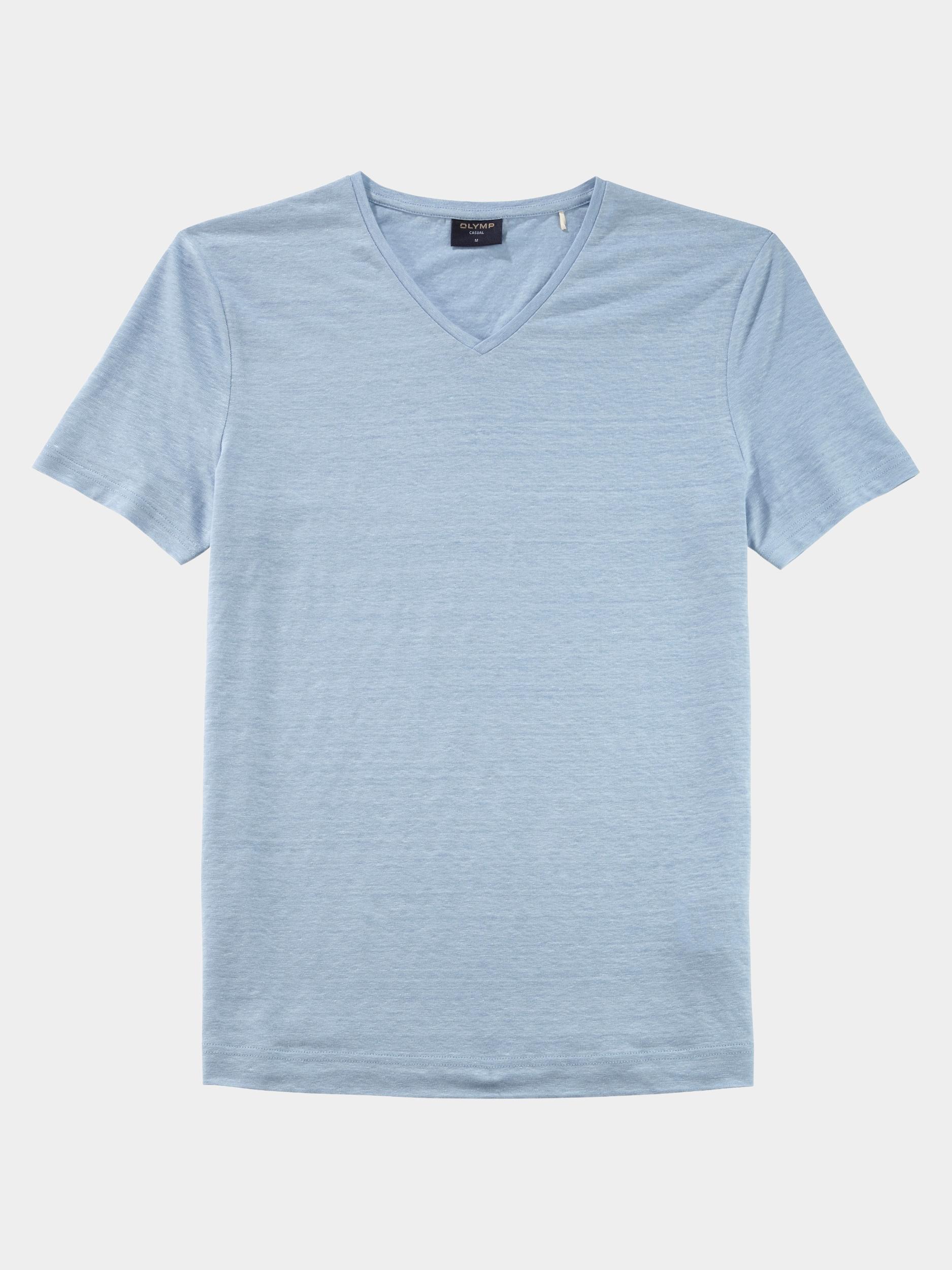 Olymp T-shirt korte mouw Blauw Linen V-Neck T-Shirt 561552/11