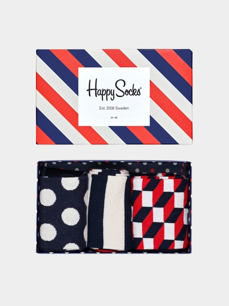 Happy Socks Cadeaubox Sokken Blauw Classic Stripe Gift Box XSTR08/6000
