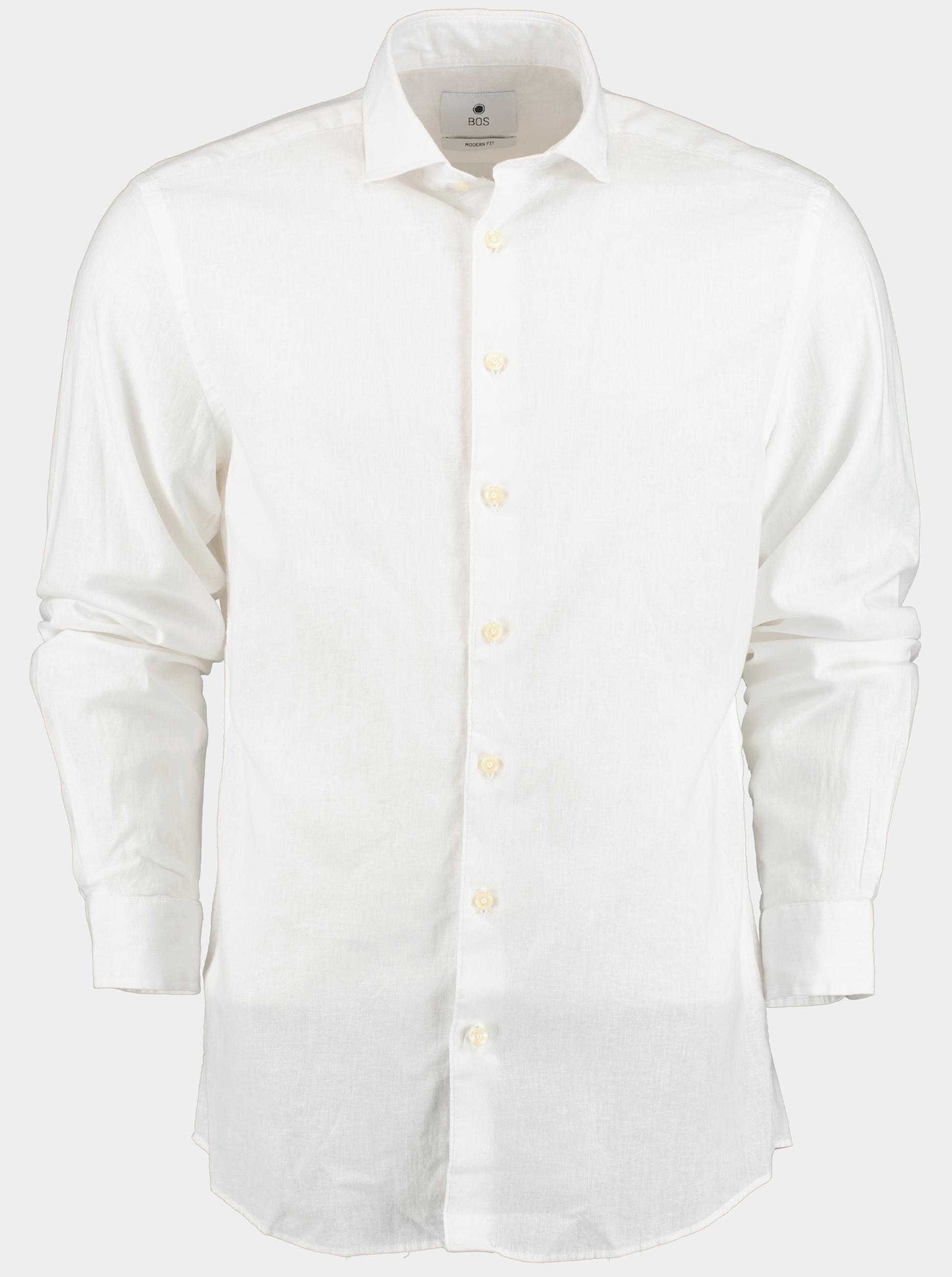 Bos Bright Blue Casual hemd lange mouw Wit Avenue Li-co Ws Plain Shirt L 24107AV01BO/100 White