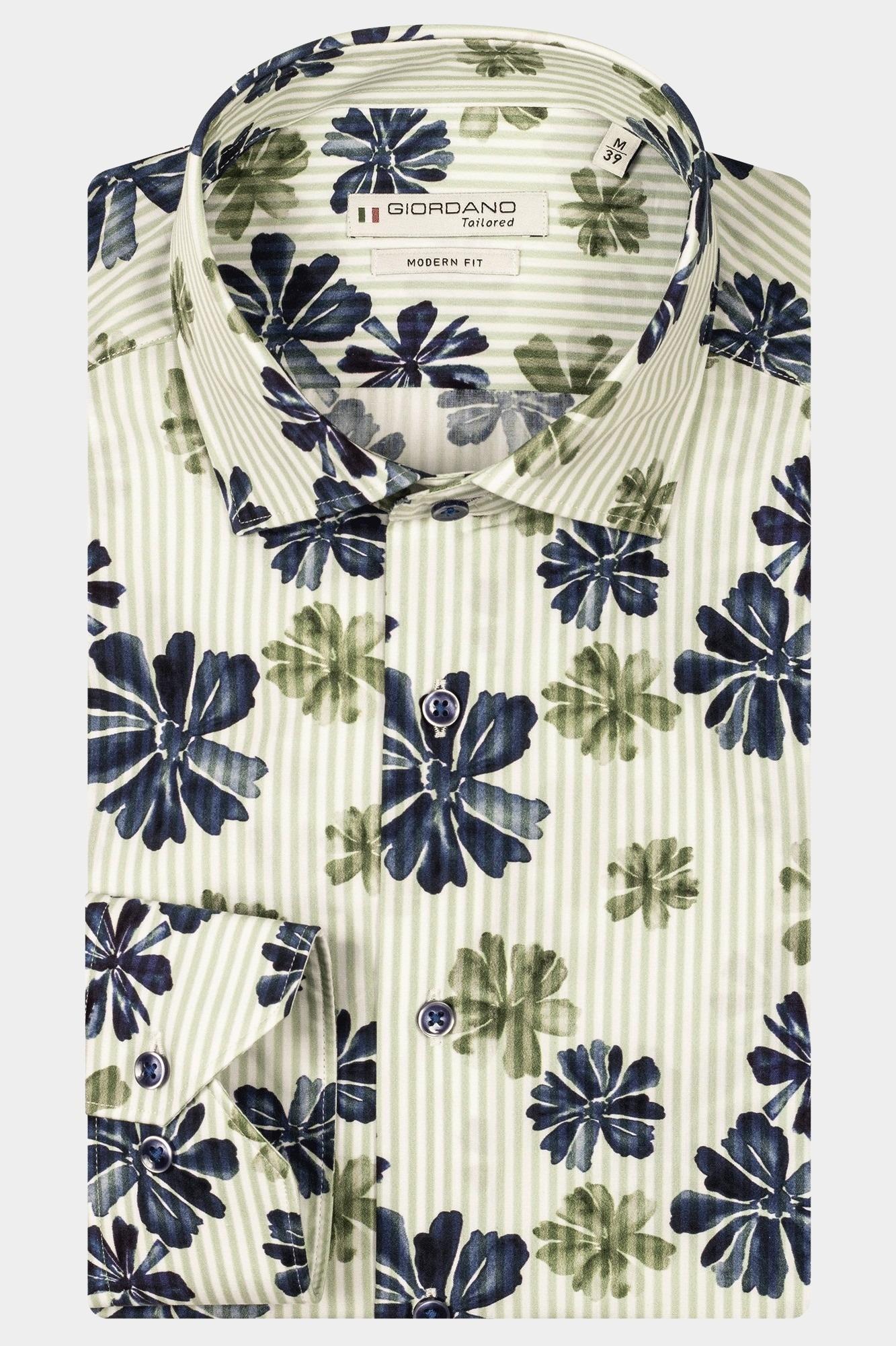 Giordano Casual hemd lange mouw Groen Maggiore long sleeve semi cut 517859/70