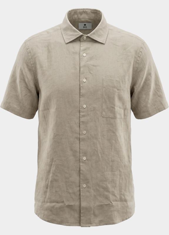 Bos Casual hemd korte mouw Beige Linnen Shirt 5700.426/606