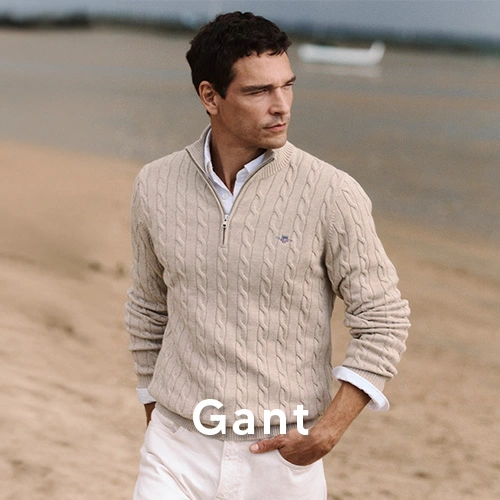 Gant heren kabeltrui met rits in zandkleur — bekijk de collectie