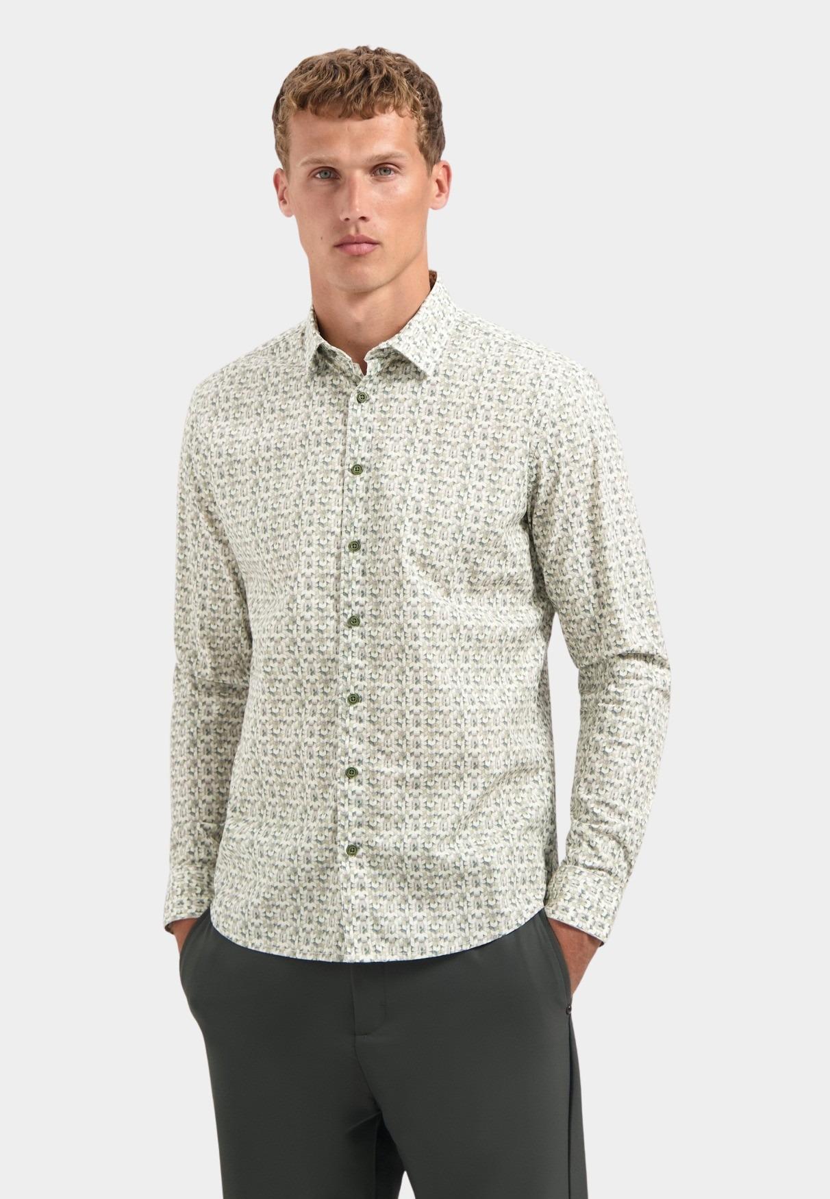 No Excess Casual hemd lange mouw Groen Shirt Stretch Allover Printed 29450708/052