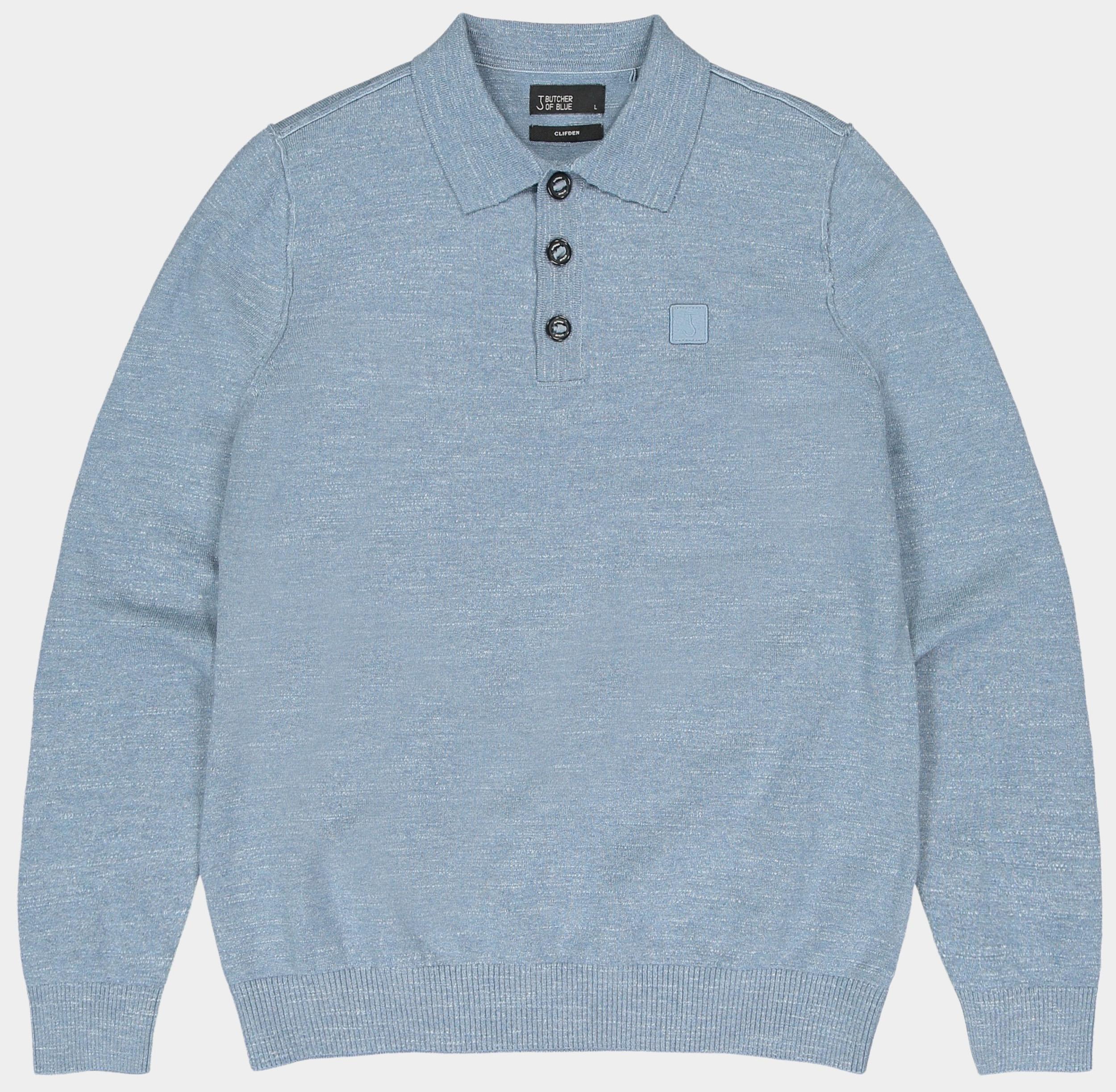 Butcher of Blue Polo lange mouw Blauw Lt Clifden Polo L/S M2416001/836