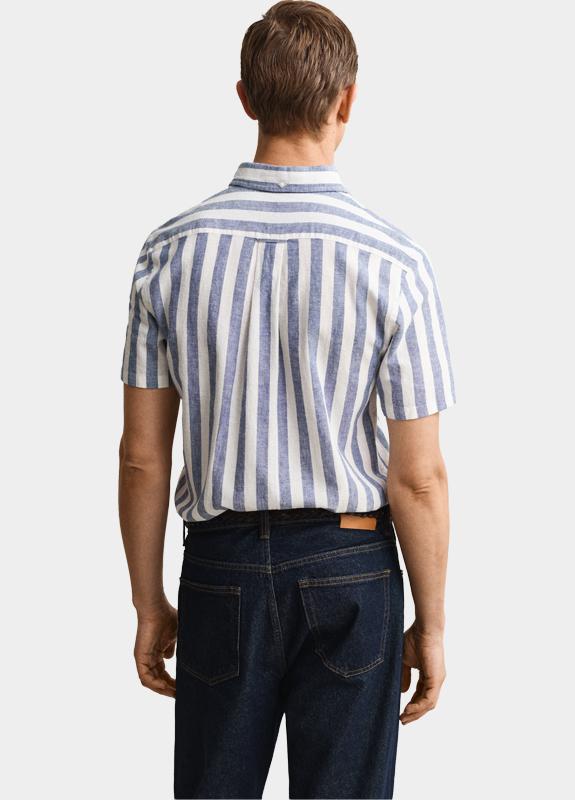 Gant overhemd korte mouw heren Blauw Gestreept overoverhemd met ko 3260020/442