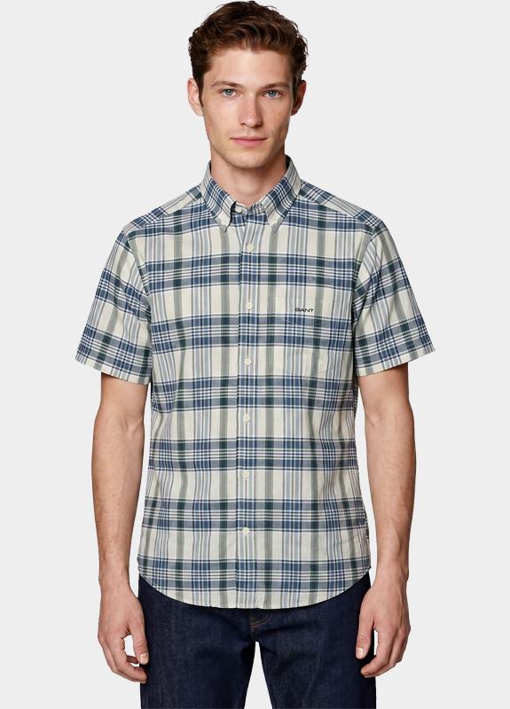 Gant overhemd korte mouw heren Blauw Madras Checked Short Sleeve S 3260078/430