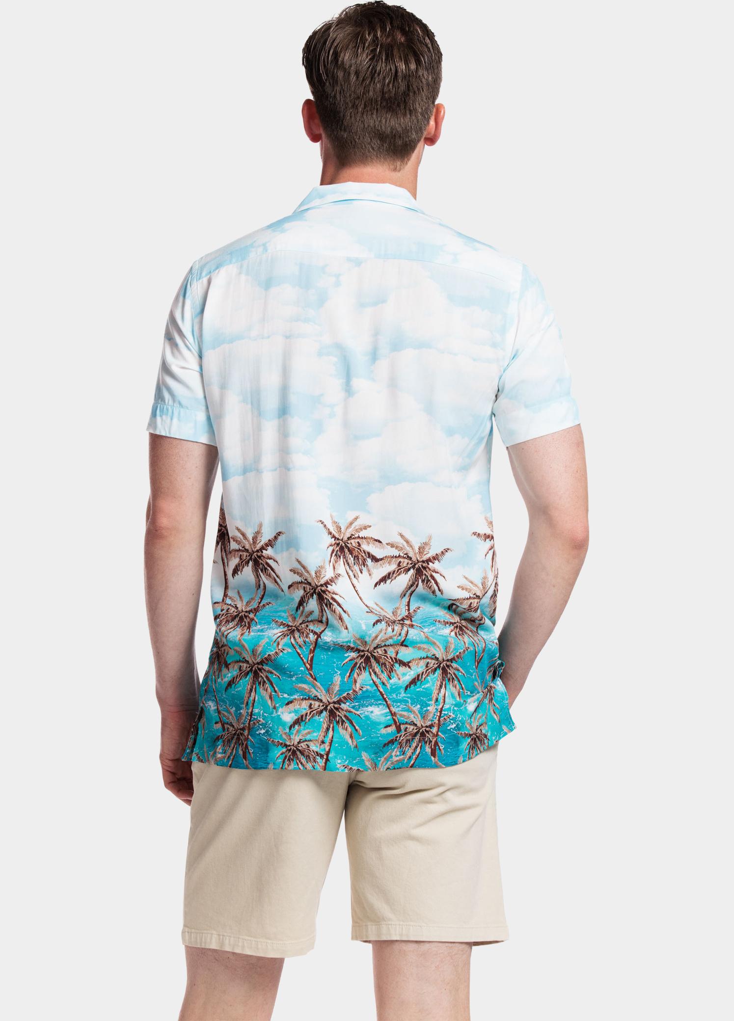 Giordano overhemd korte mouw heren Blauw Vigo, SS Cutaway Palm Print 416856/62
