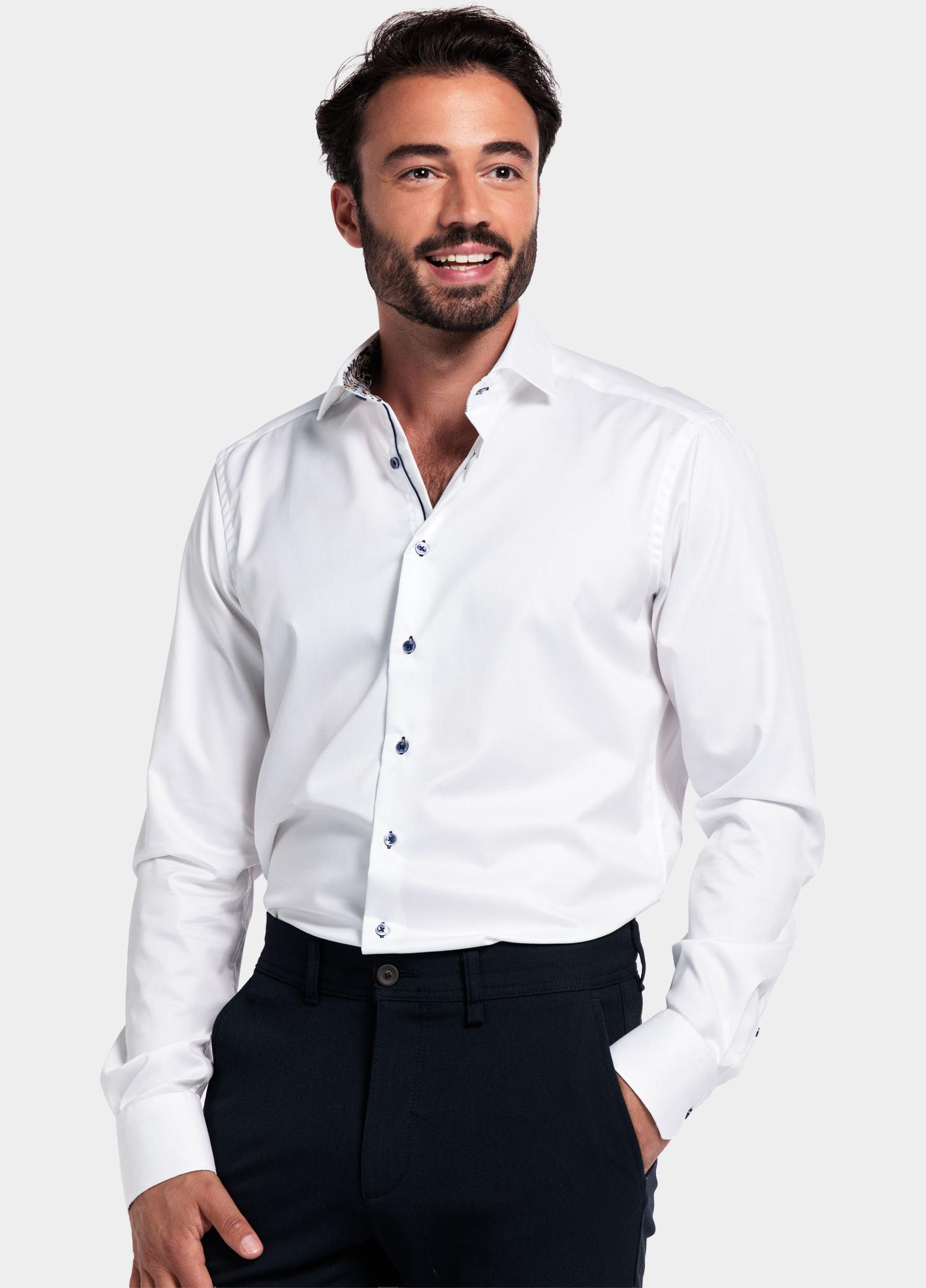 Giordano Overhemd heren Wit Locarno long sleeve semi cuta 527877/10