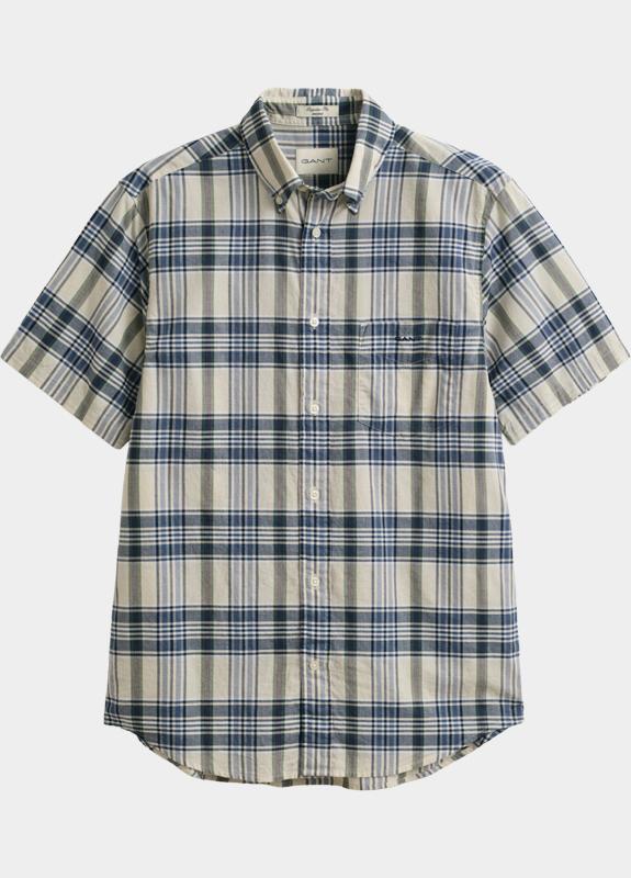 Gant overhemd korte mouw heren Blauw Madras Checked Short Sleeve S 3260078/430