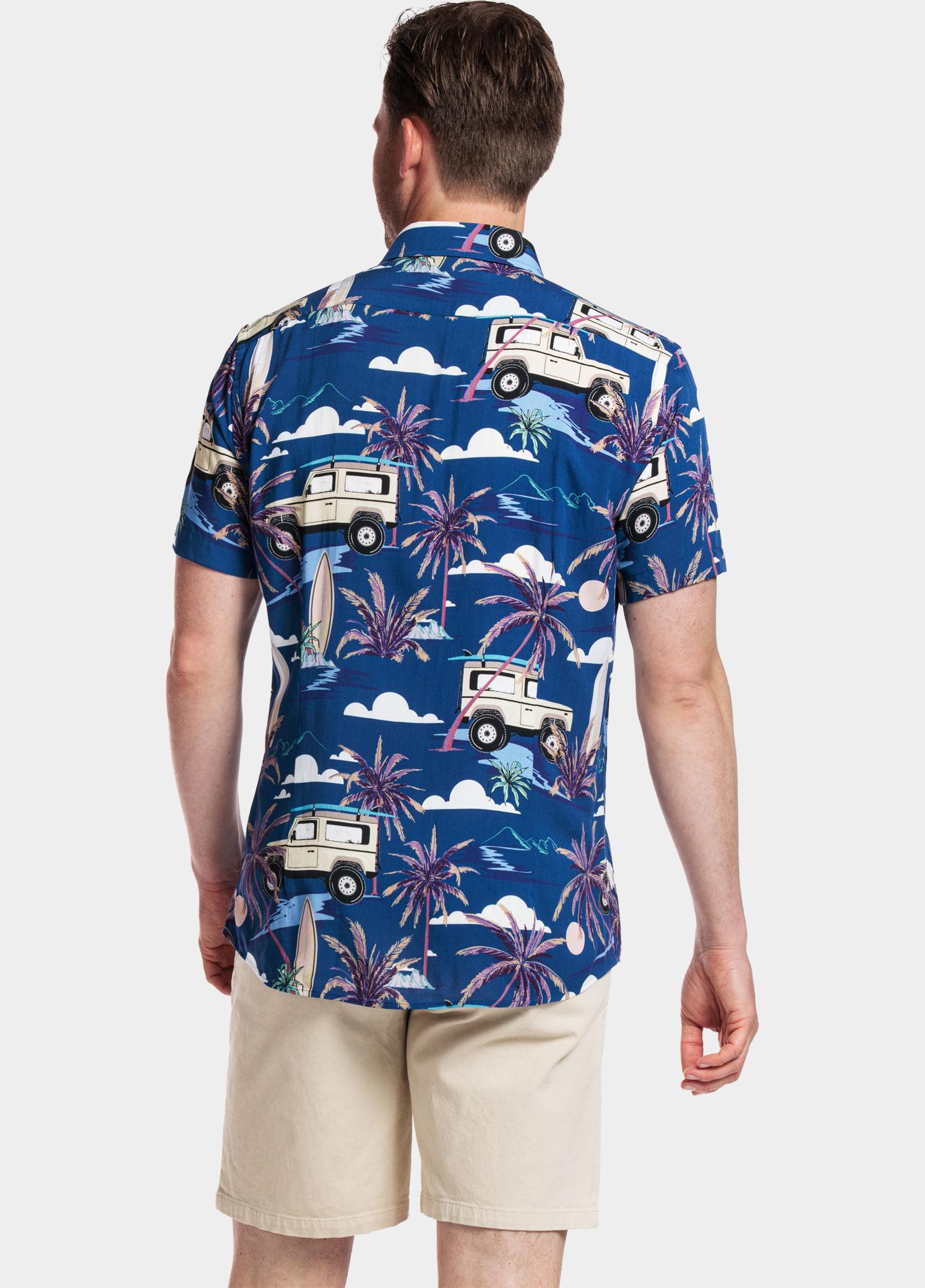 Giordano overhemd korte mouw heren Blauw Front, SS Cutaway Safari Prin 416818/60