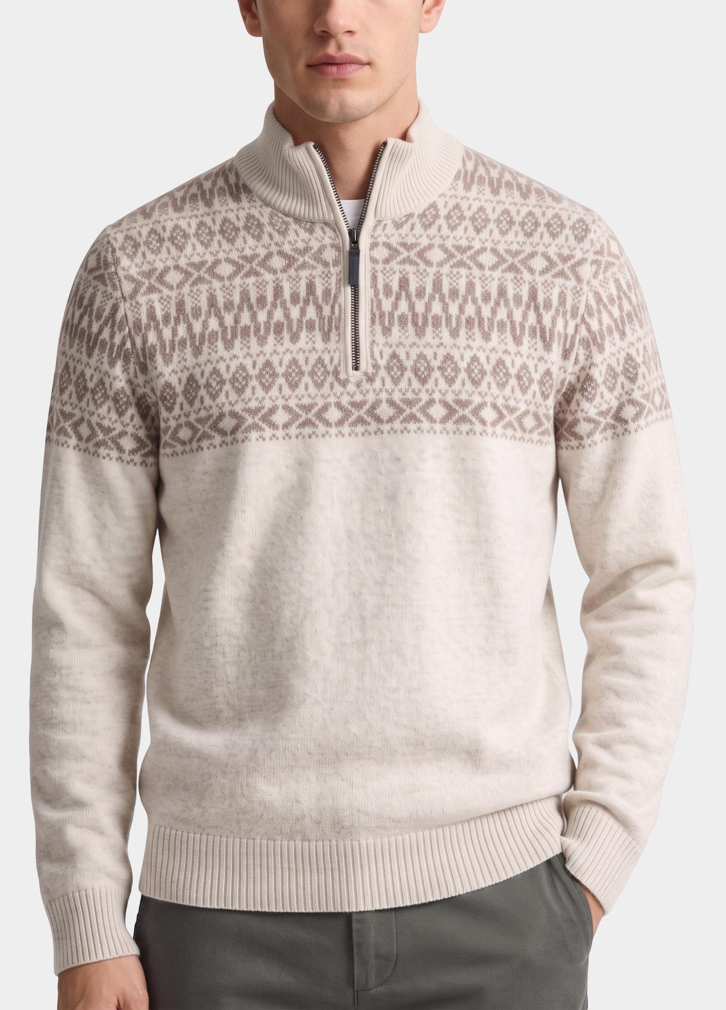Baileys Half Zip Beige 10gg, Nordic Knit Jacquard at 628428/825