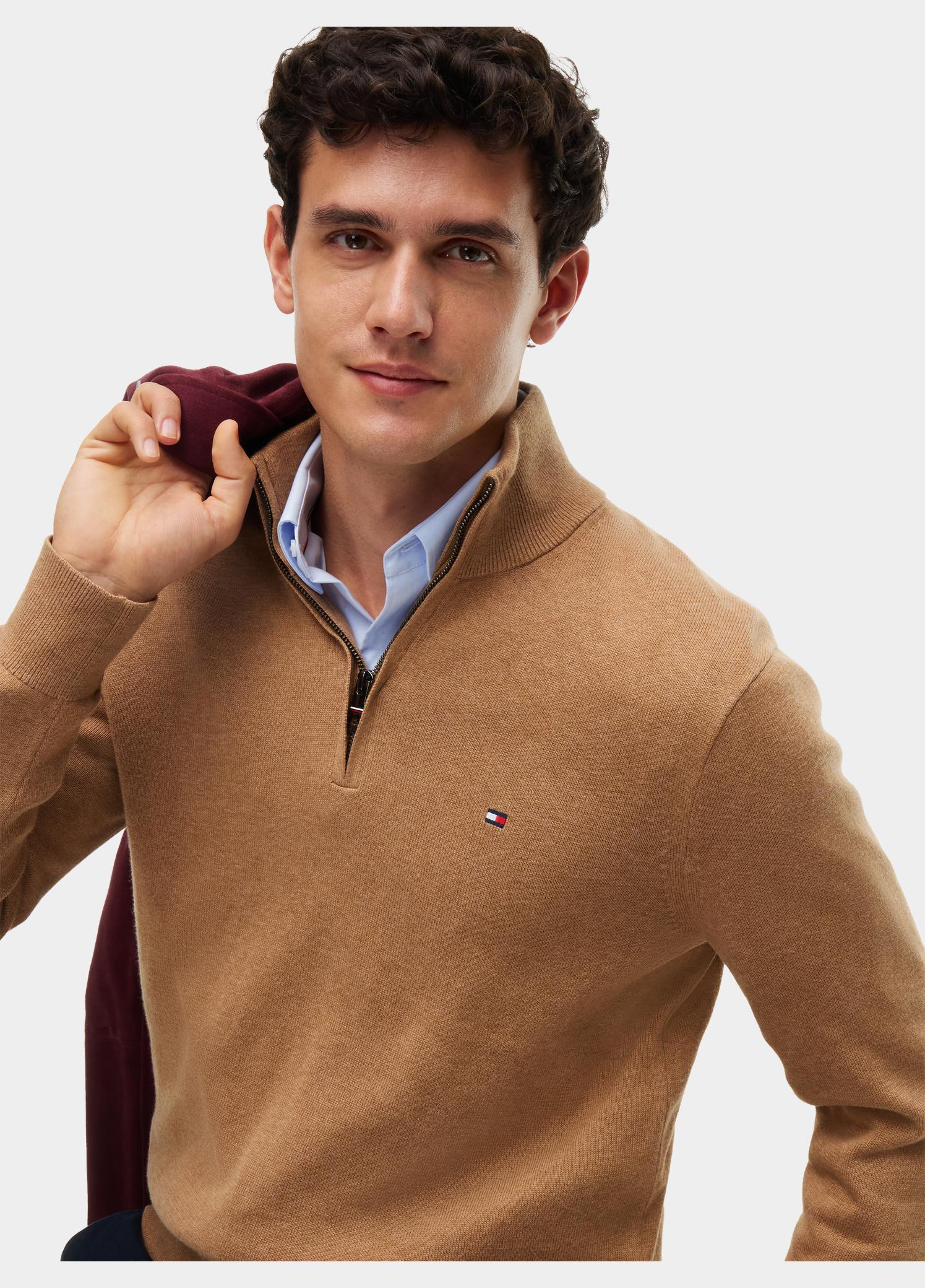 Tommy Hilfiger Half Zip Beige PIMA ORG CTN CASHMERE ZIP MOC MW0MW28049/A1L