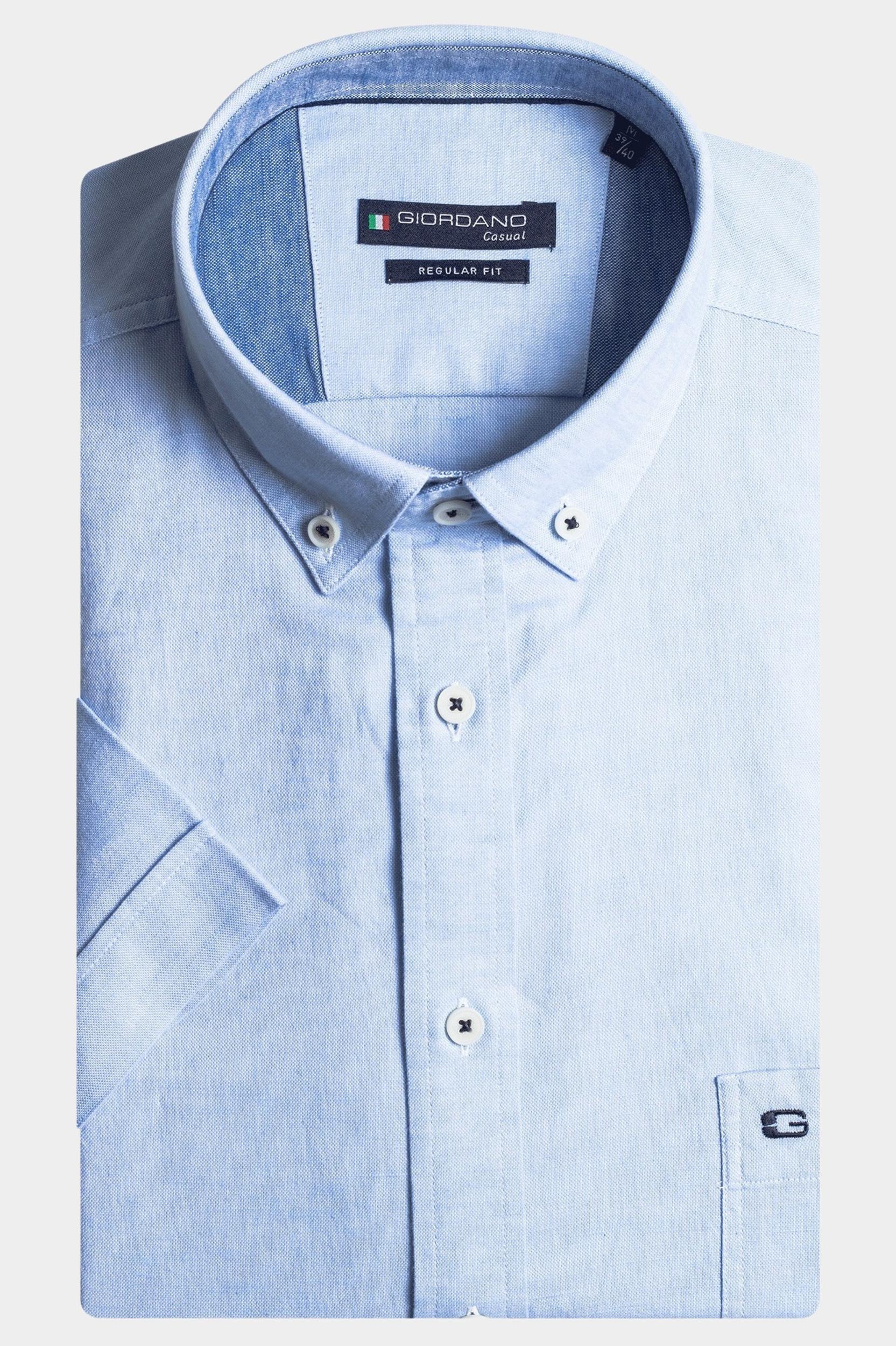 Giordano Casual hemd korte mouw Blauw League Solid Hemp Yarn Fabric 416001/62