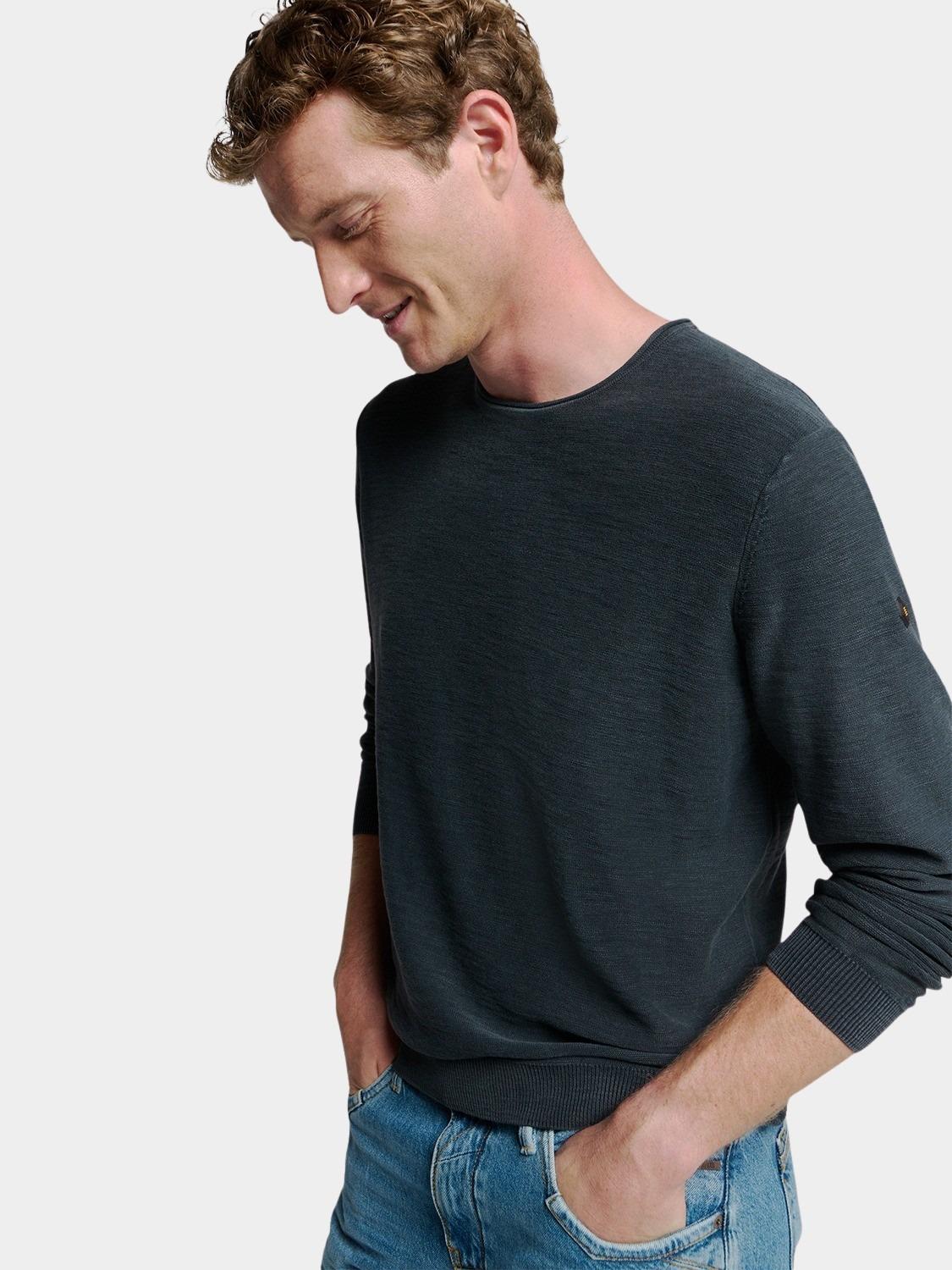 No Excess Pullover Blauw Pullover Crewneck Garment Dye N2101/078