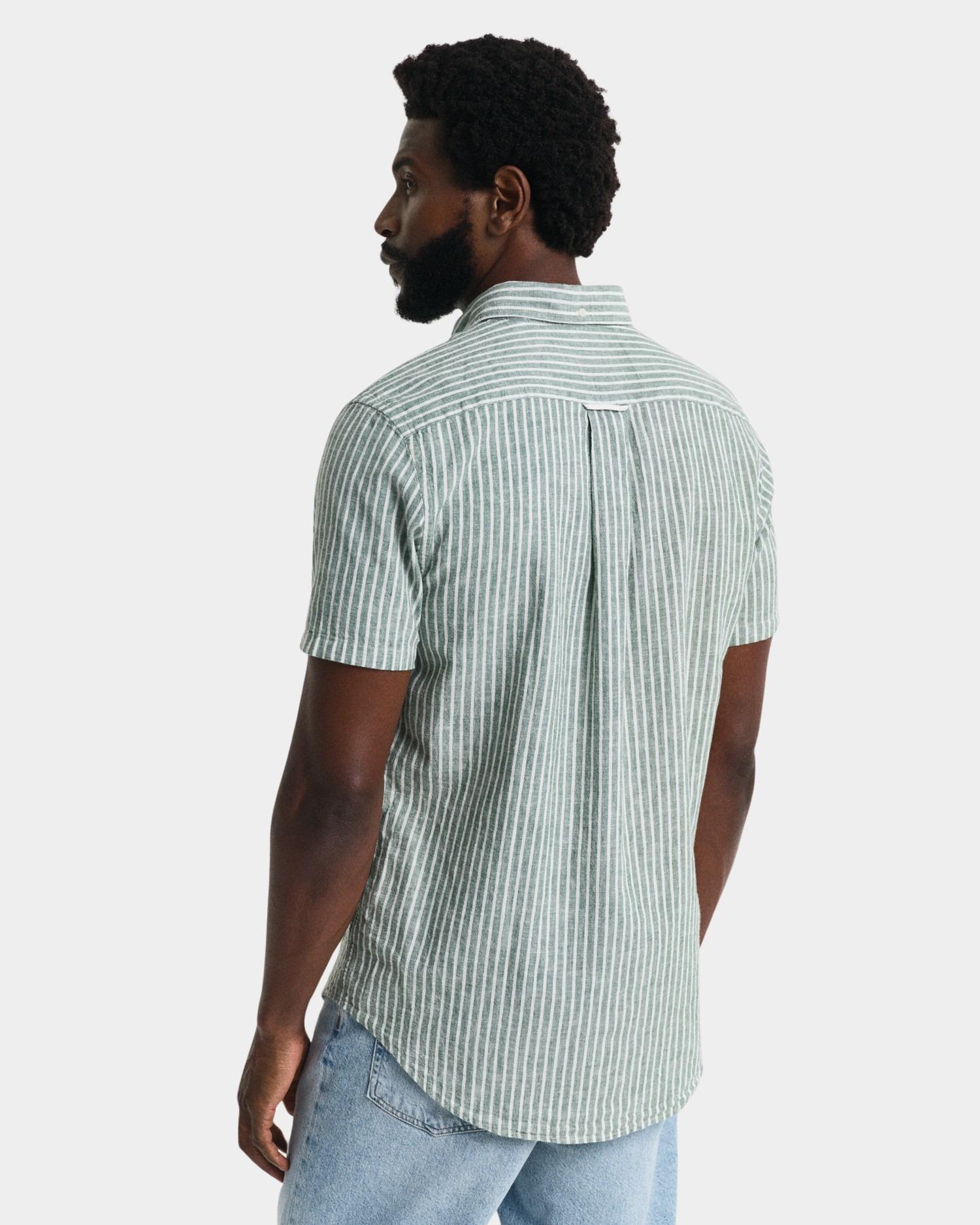 Gant Casual hemd korte mouw Groen REG COTTON LINEN STRIPE SS SH 3250039/318