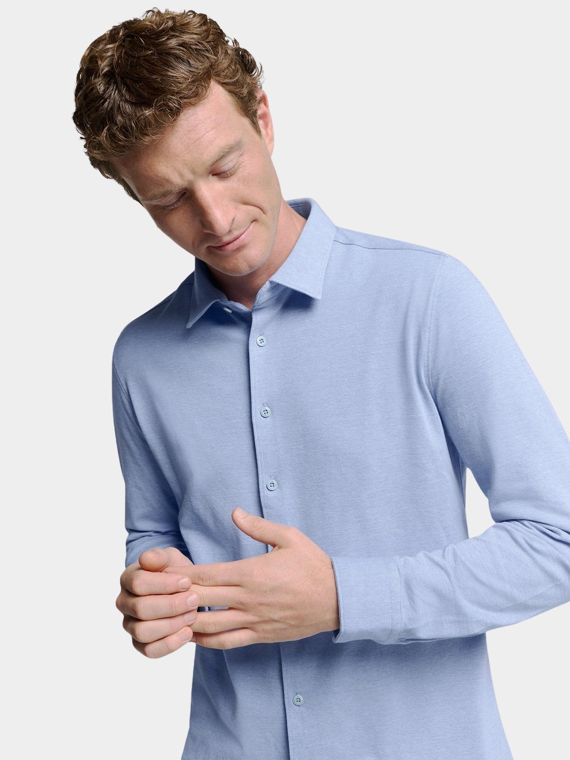 No Excess Casual hemd lange mouw Blauw Shirt Jersey Pique Stretch N4186/166