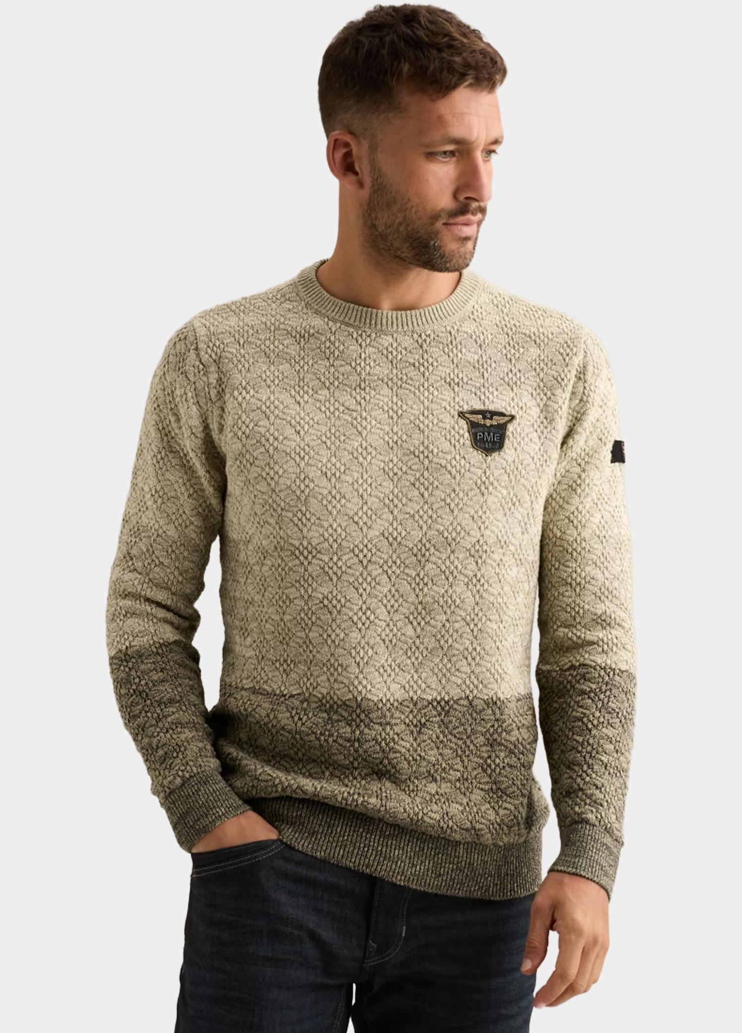 PME Legend Pullover heren Beige R-neck gradient knit PKW2609334/7013