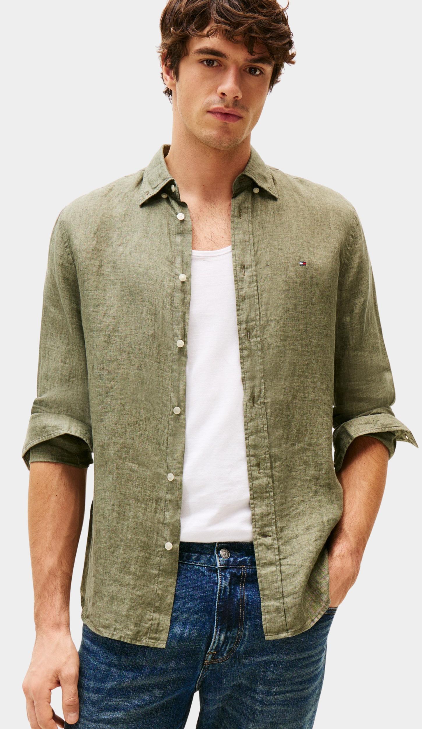 Tommy Hilfiger Casual hemd lange mouw Groen Pigment Dyed LI Solid RF Shirt MW0MW34602/PLI