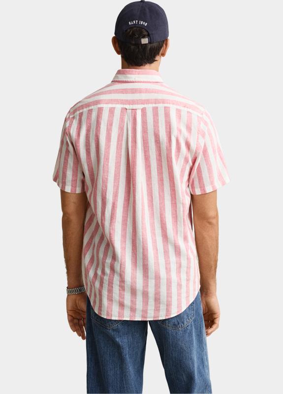 Gant overhemd korte mouw heren Roze Gestreept overoverhemd met ko 3260020/622