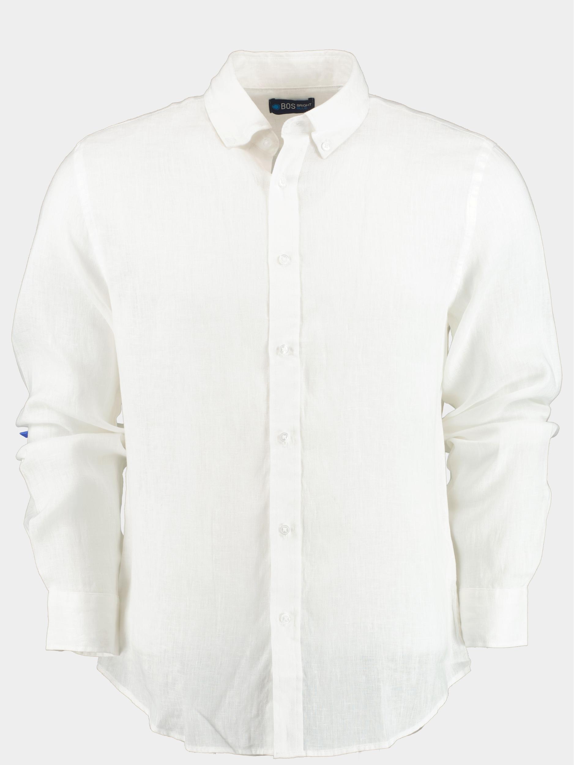 Bos Casual hemd lange mouw Wit Linnen shirt slim fit 9435900/100