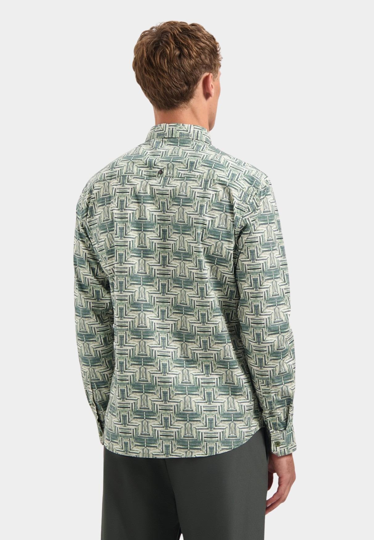 No Excess Casual hemd lange mouw Groen Shirt Stretch Allover Printed 29450701/052