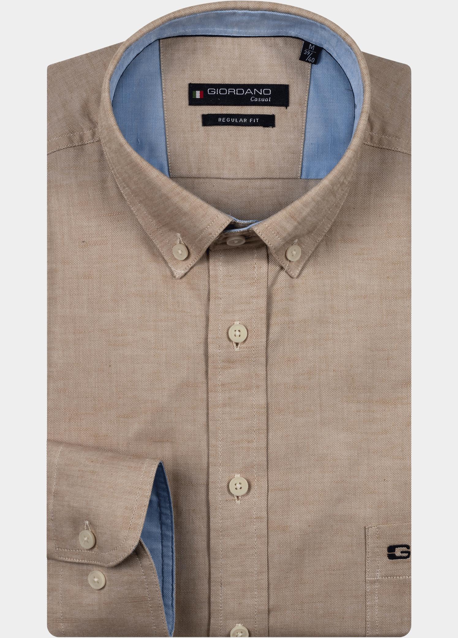 Giordano Overhemd heren Bruin Ivy, LS Button Down Solid Hem 517001/83