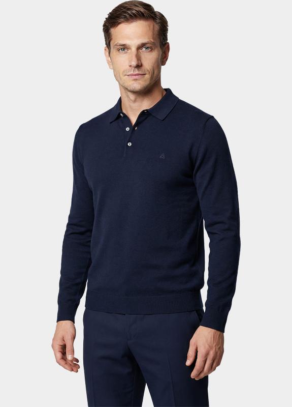 Scotland Blue Polo lange mouwen heren Blauw Plince Polo Pull SPE26105PL07SB/4001