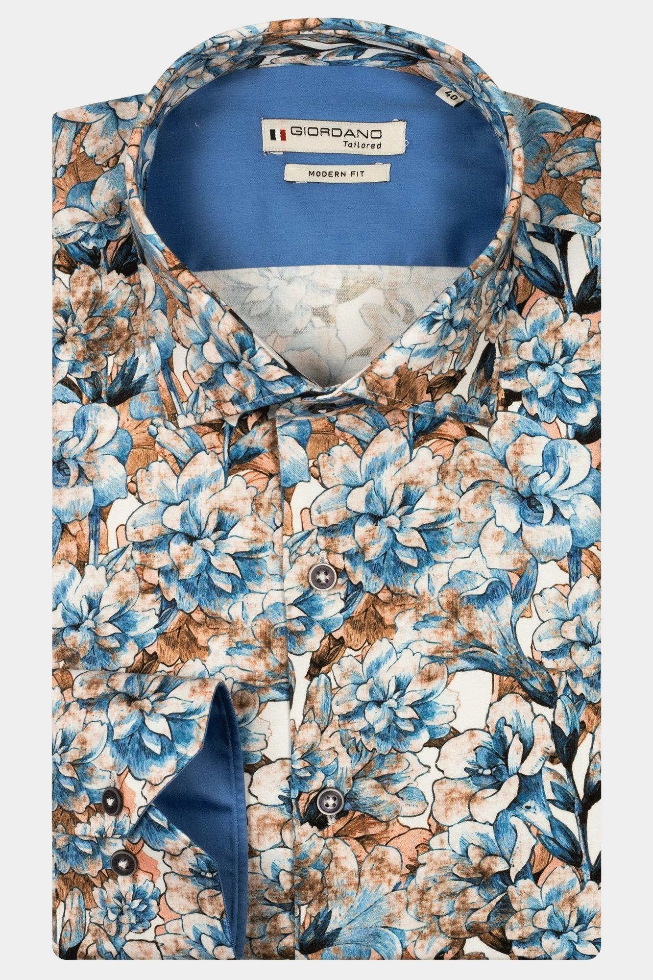 Giordano Casual hemd lange mouw Bruin Maggiore long sleeve semi cut 517828/80